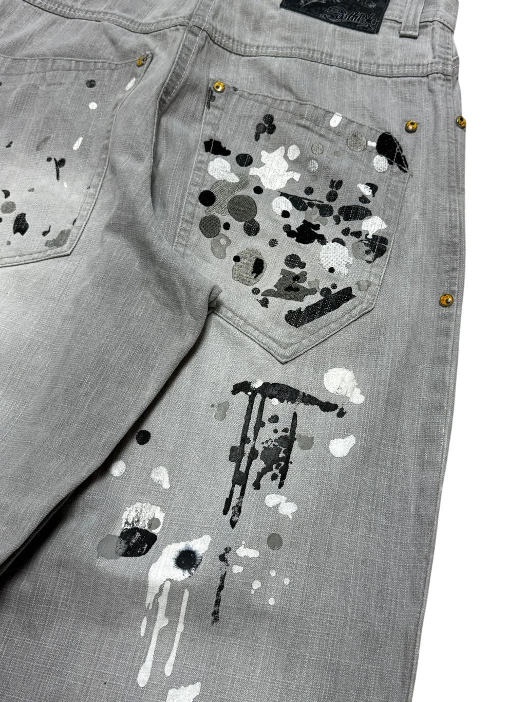 [V0888de] Vintage y2k Southpole graue baggy jeans (Paint Splatter)