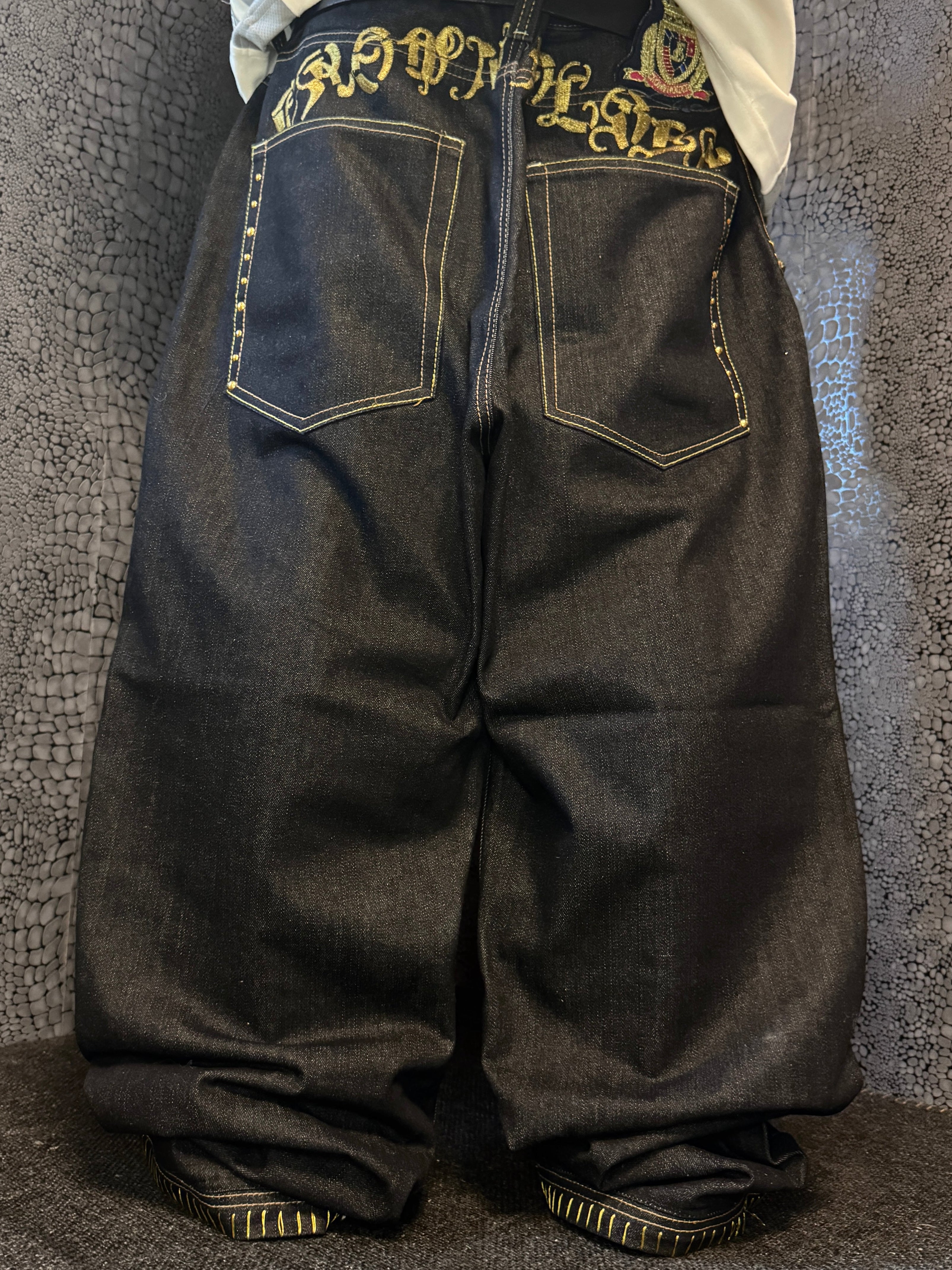 [V0861de] Vintage y2k Crownholder schwarze baggy jeans