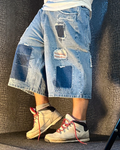 [V0660de] Vintage y2k Karl Kani blaue baggy jeans shorts