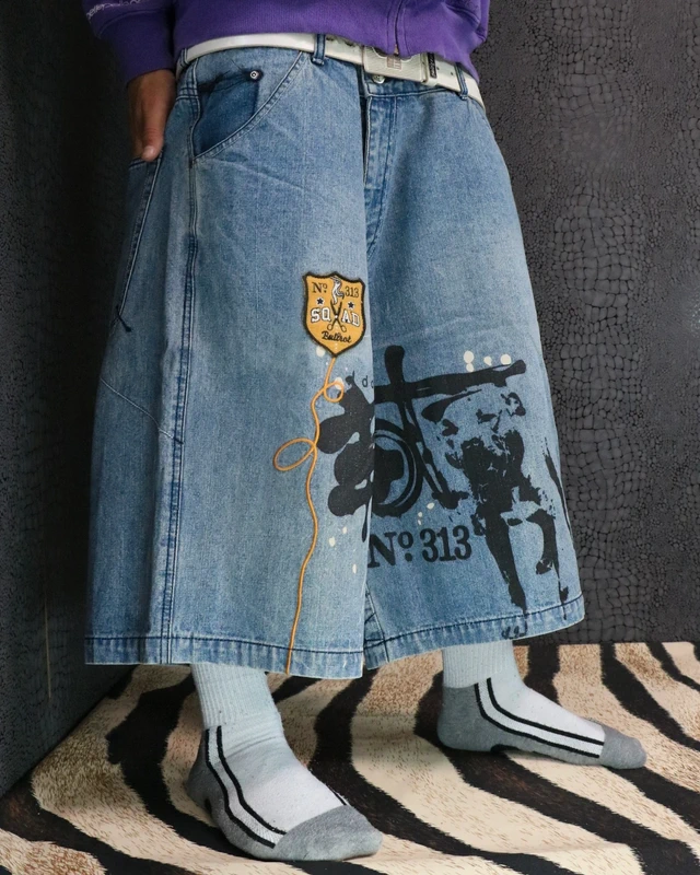 [V0130de] Vintage seltene Bullrot y2k / 2000s blaue baggy jeans shorts