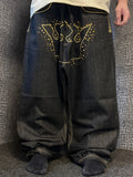 [V0861de] Vintage y2k Crownholder schwarze baggy jeans