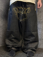 [V0861de] Vintage y2k Crownholder schwarze baggy jeans