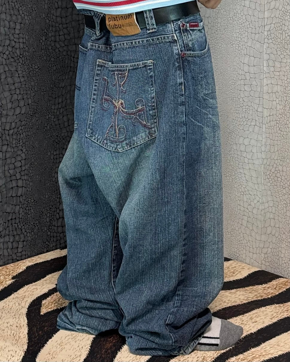 [V0949] Vintage y2k / 2000s Fubu blaue baggy jeans (Platinum Fubu)