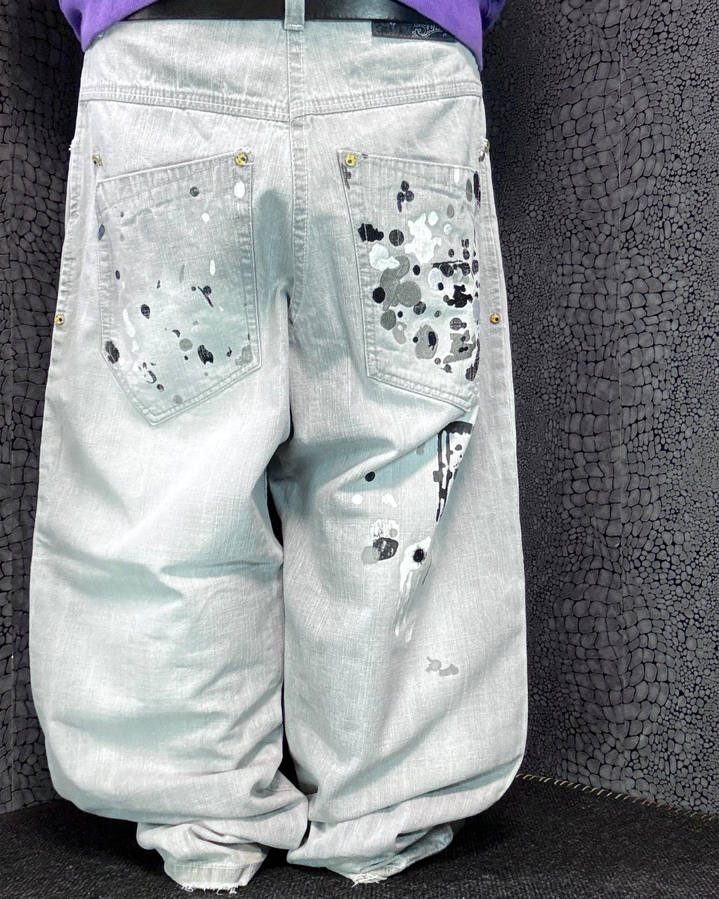 [V0888de] Vintage y2k Southpole graue baggy jeans (Paint Splatter)