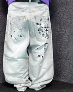 [V0888de] Vintage y2k Southpole graue baggy jeans (Paint Splatter)