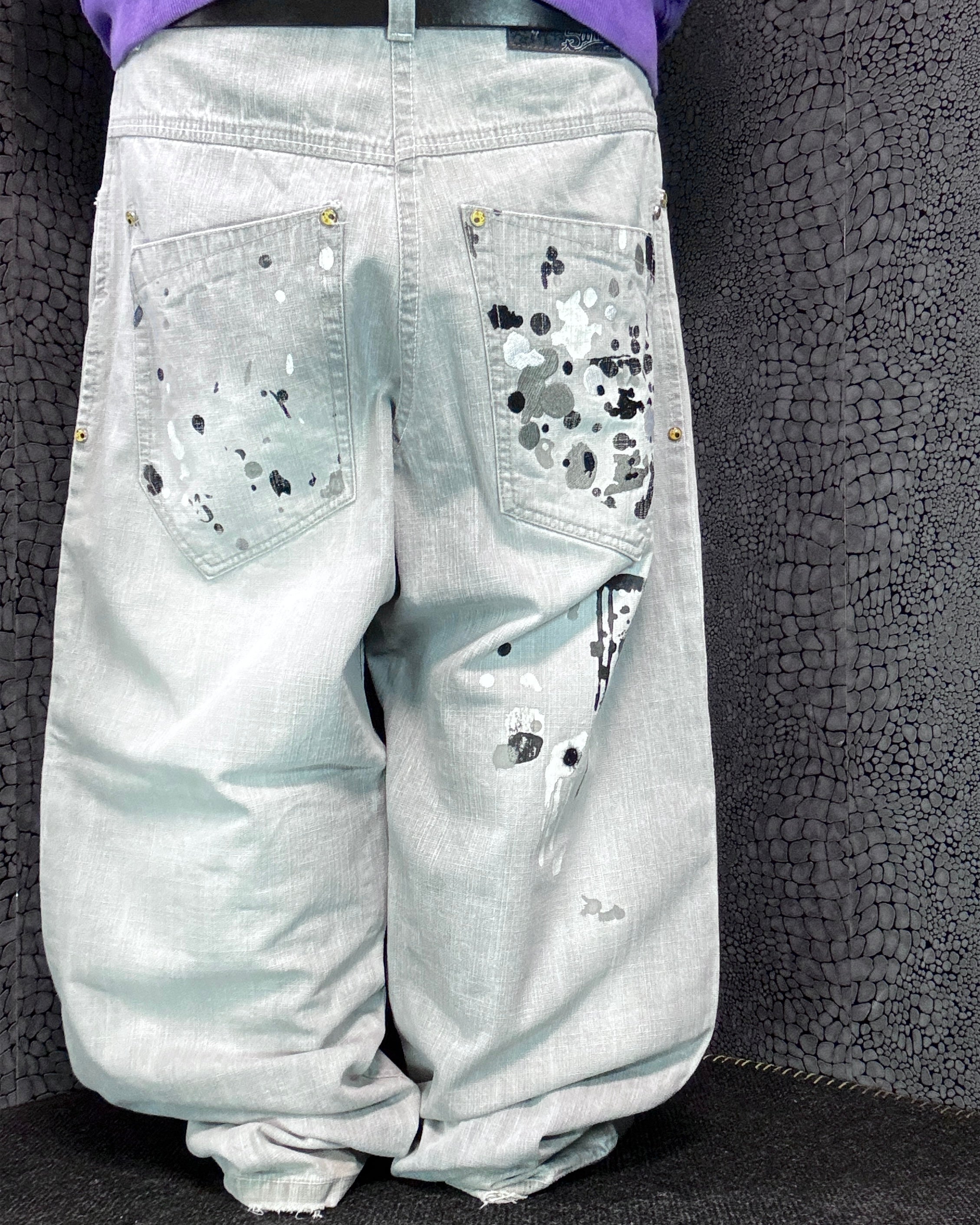[V0888de] Vintage y2k Southpole graue baggy jeans (Paint Splatter)