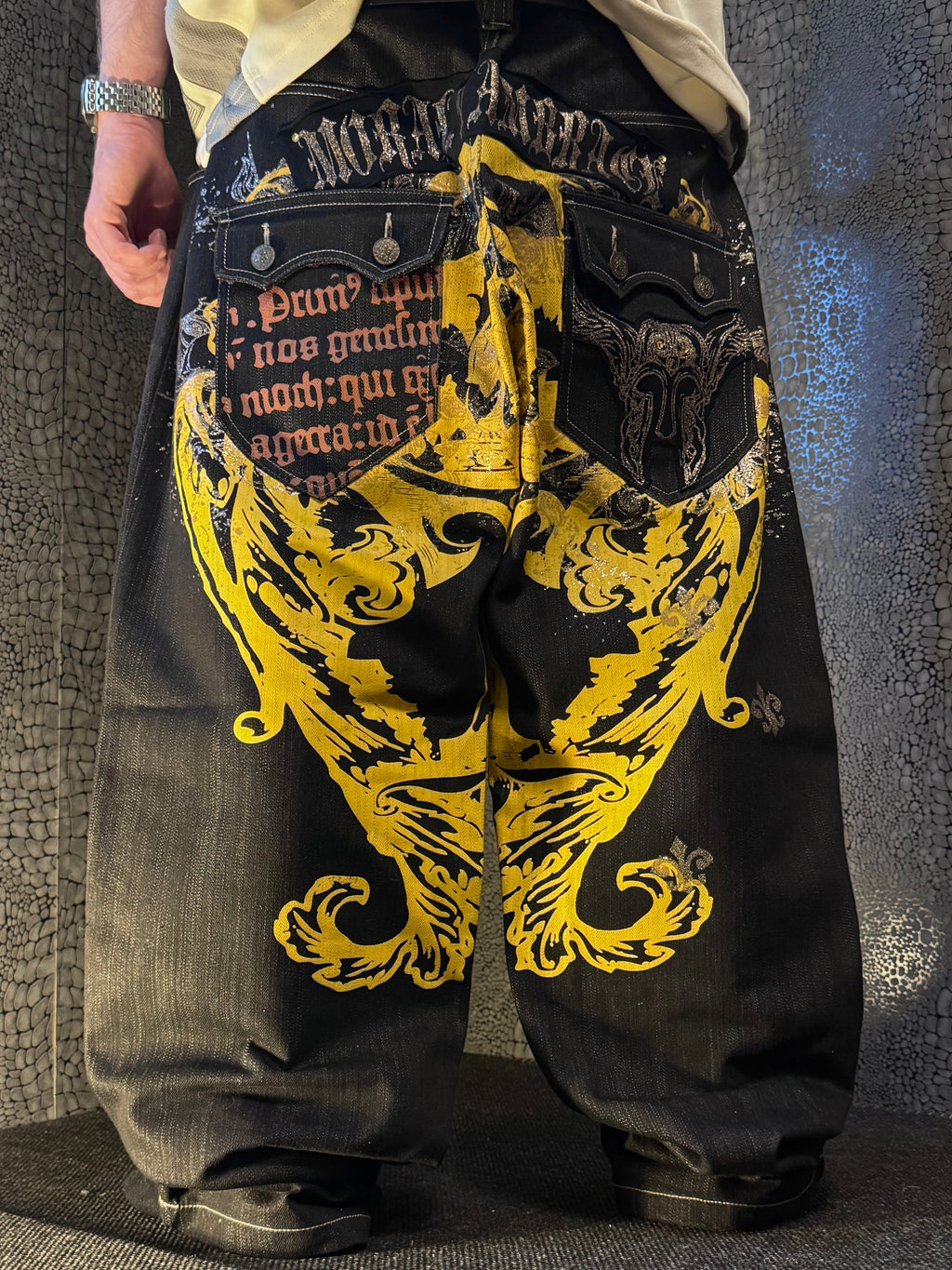 [V0858de] Vintage y2k Raw Blue schwarze baggy jeans (Moral Vambrace)