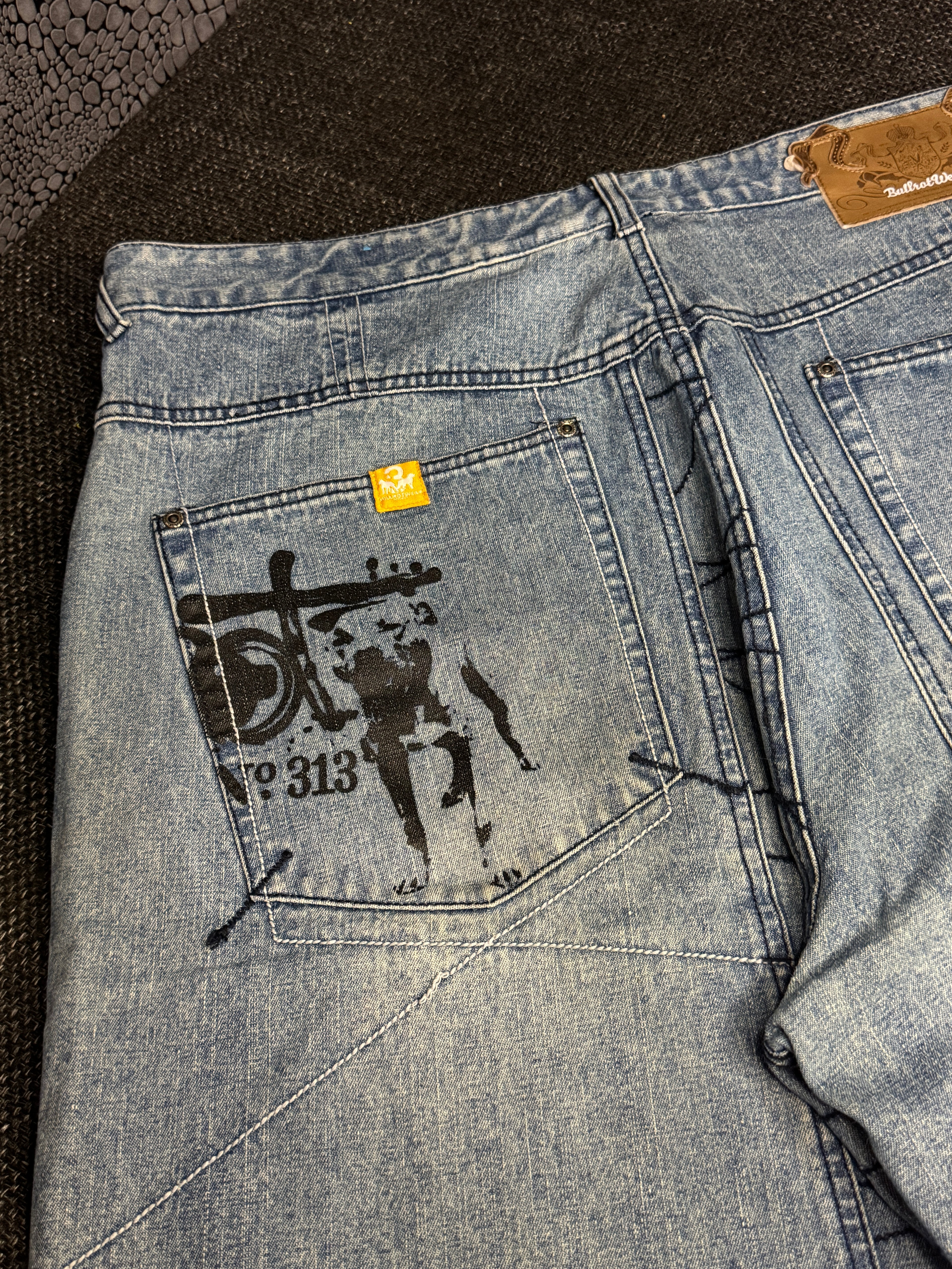 [V0130de] Vintage seltene Bullrot y2k / 2000s blaue baggy jeans shorts