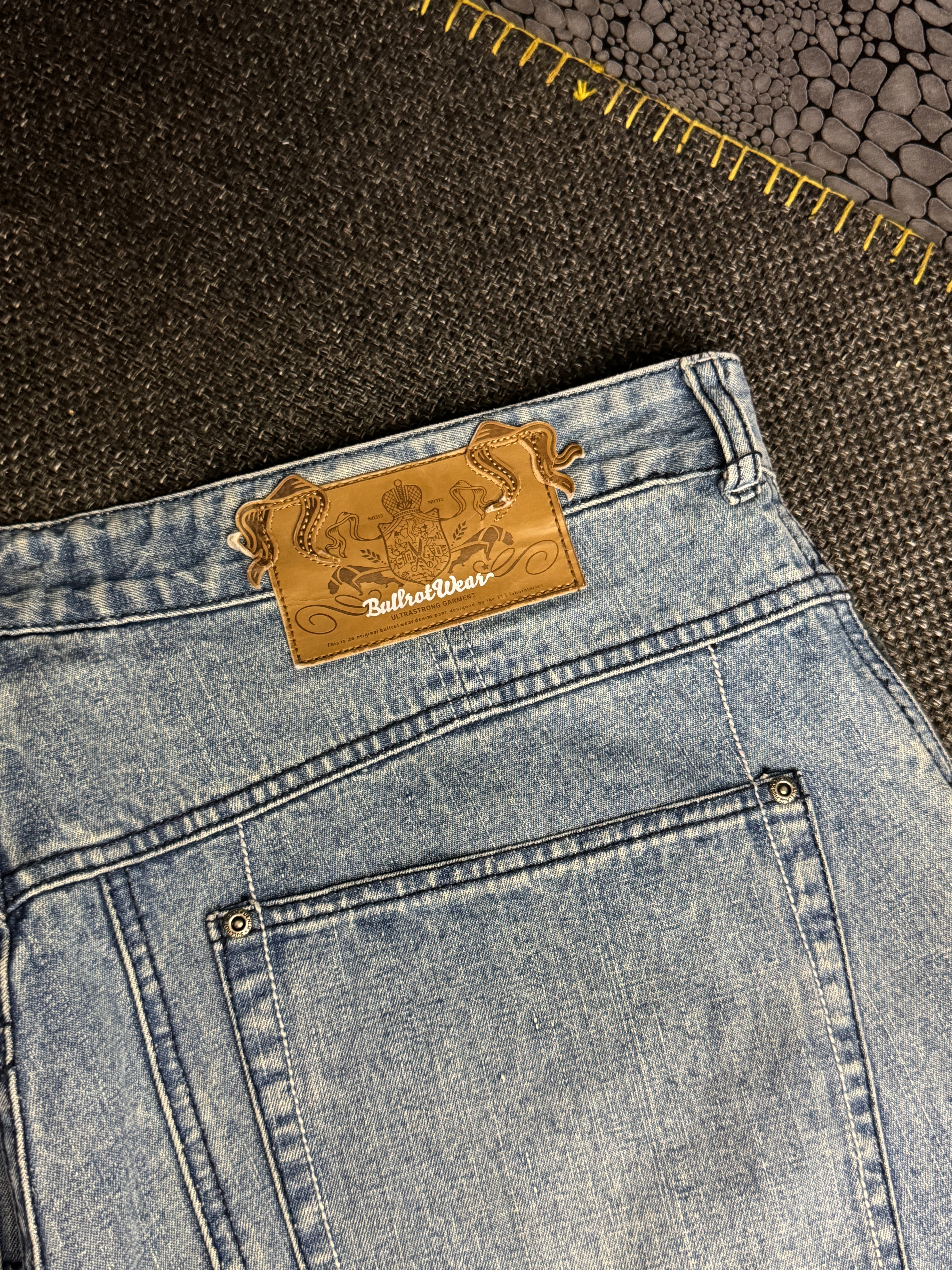 [V0130de] Vintage seltene Bullrot y2k / 2000s blaue baggy jeans shorts