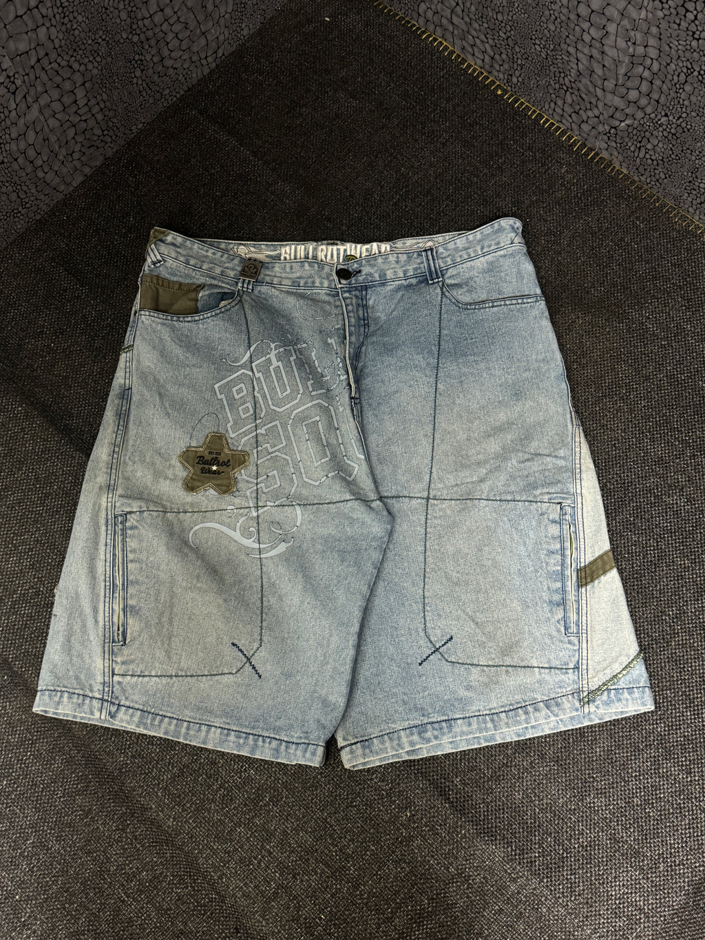 [V0131de] Vintage seltene Bullrot y2k / 2000s blaue baggy jeans shorts