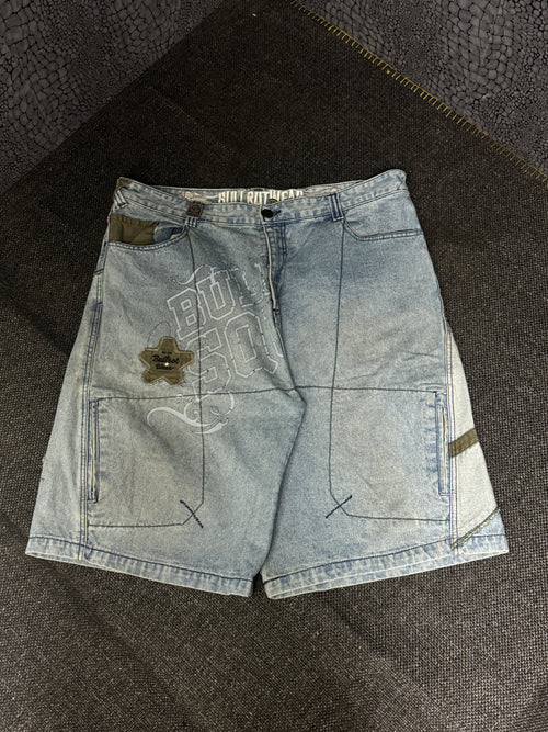 [V0131de] Vintage seltene Bullrot y2k / 2000s blaue baggy jeans shorts