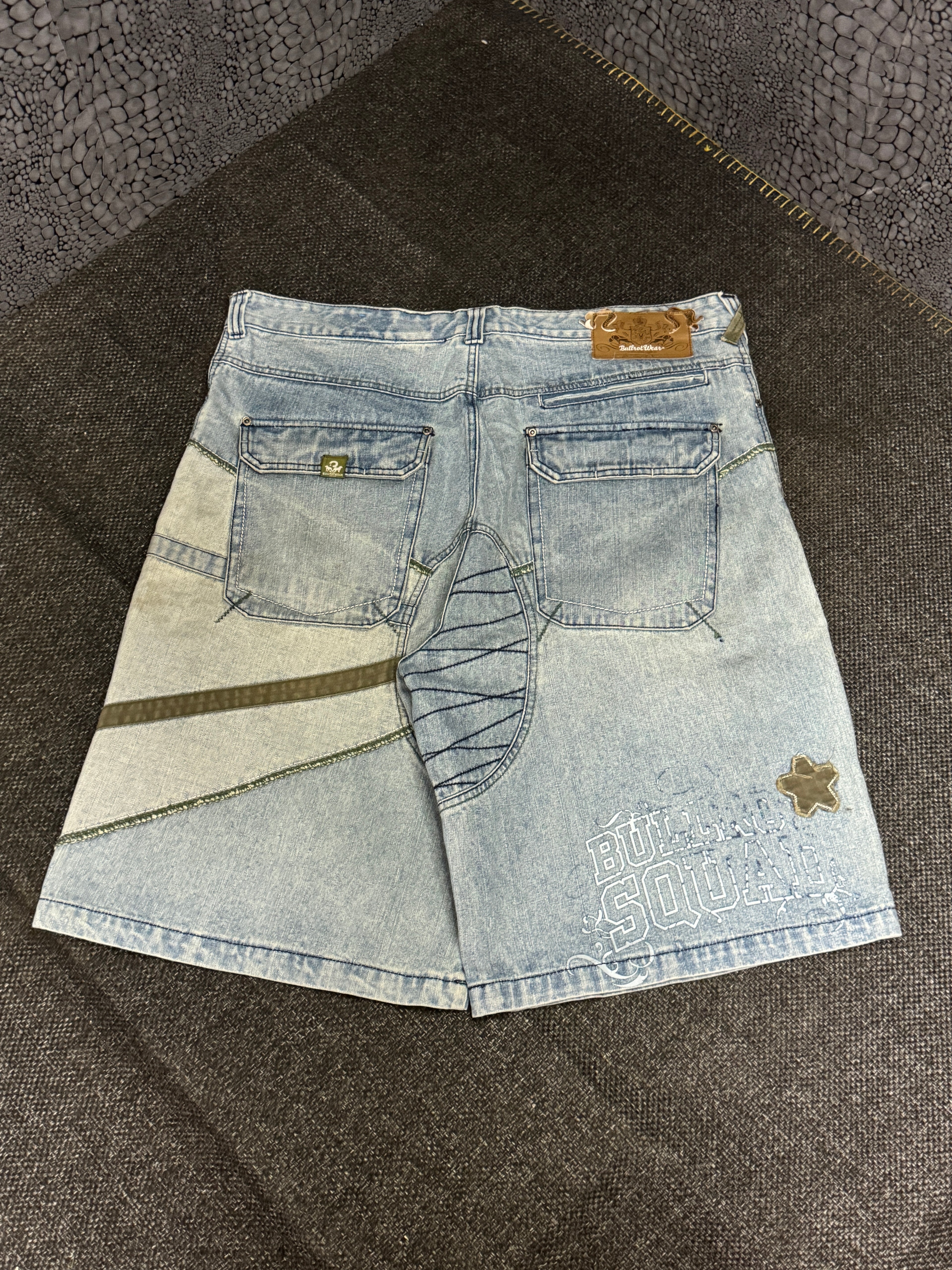 [V0131de] Vintage seltene Bullrot y2k / 2000s blaue baggy jeans shorts