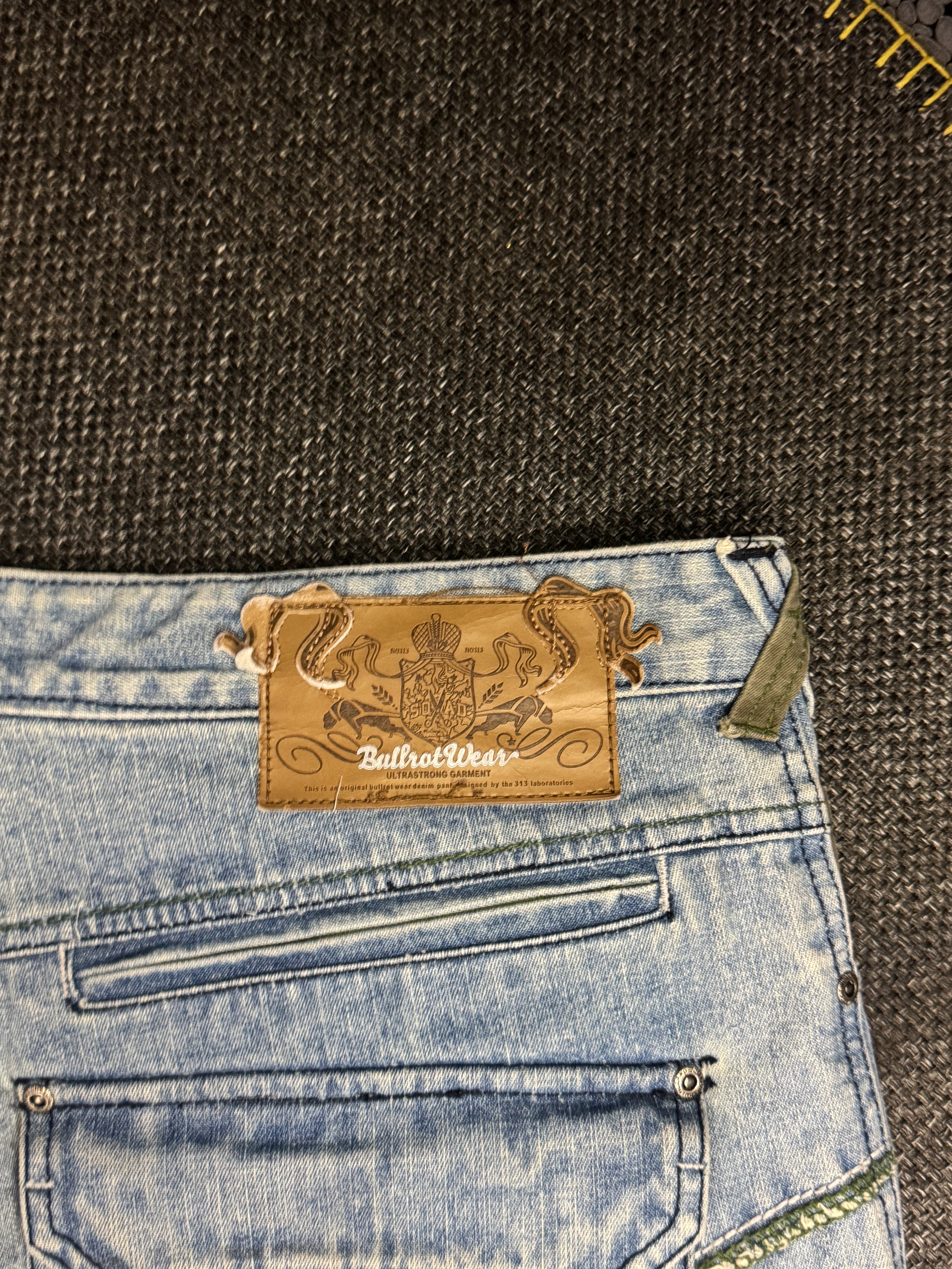 [V0131de] Vintage seltene Bullrot y2k / 2000s blaue baggy jeans shorts