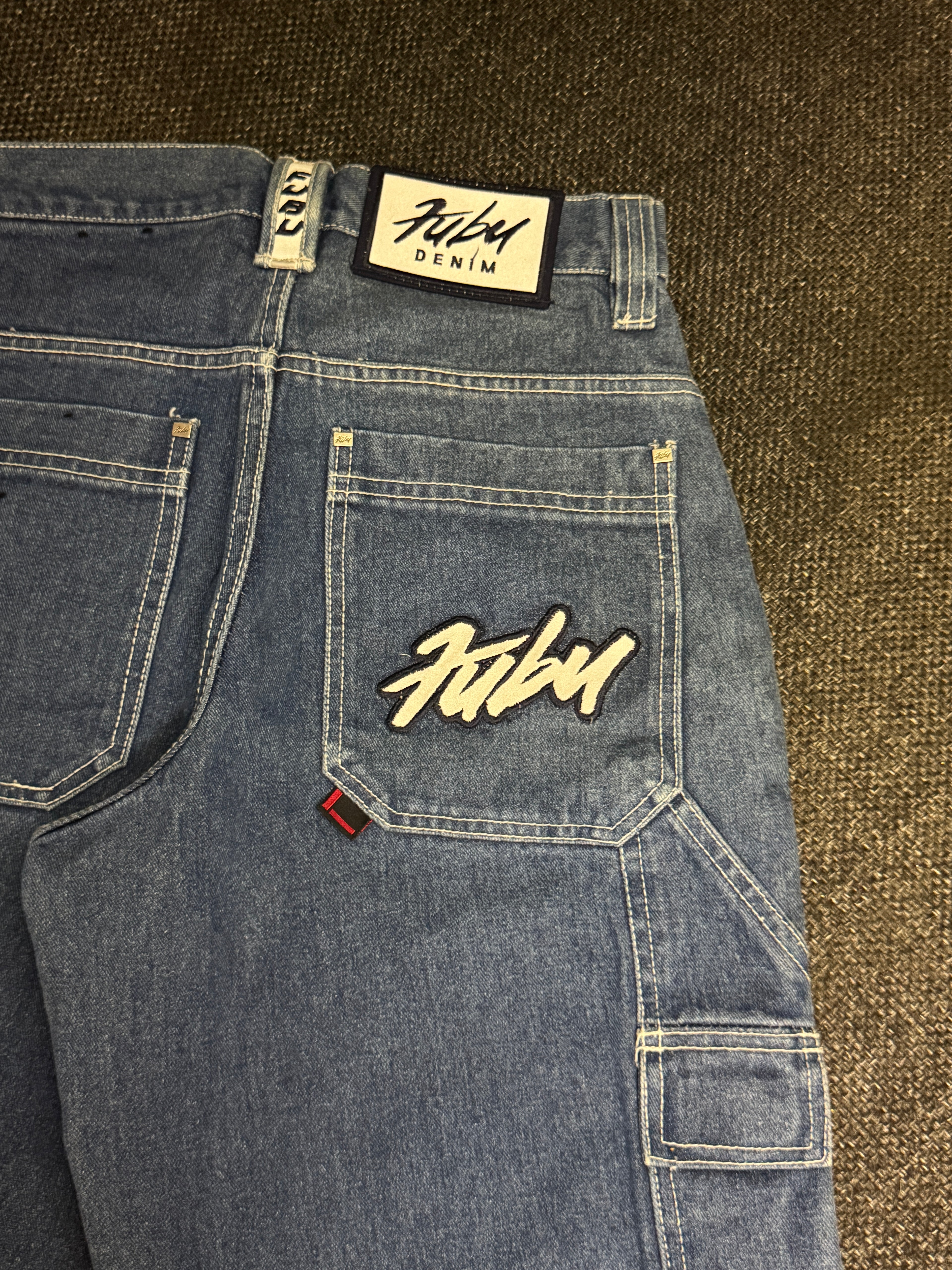 [V0493de] Vintage seltene Fubu y2k / 2000s blaue baggy jeans shorts