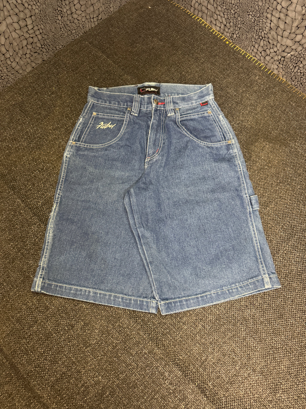 [V0493de] Vintage seltene Fubu y2k / 2000s blaue baggy jeans shorts