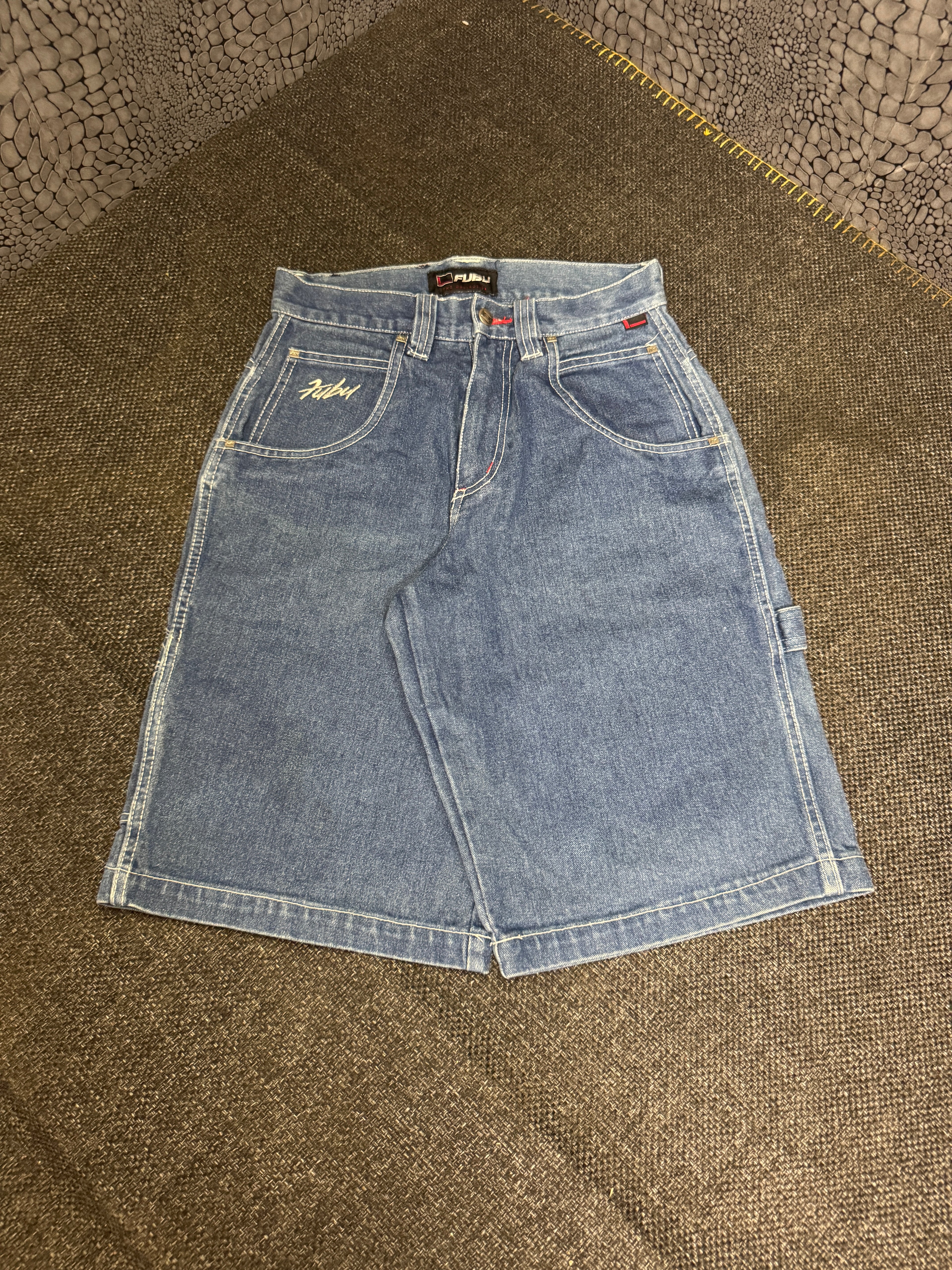 [V0493de] Vintage seltene Fubu y2k / 2000s blaue baggy jeans shorts