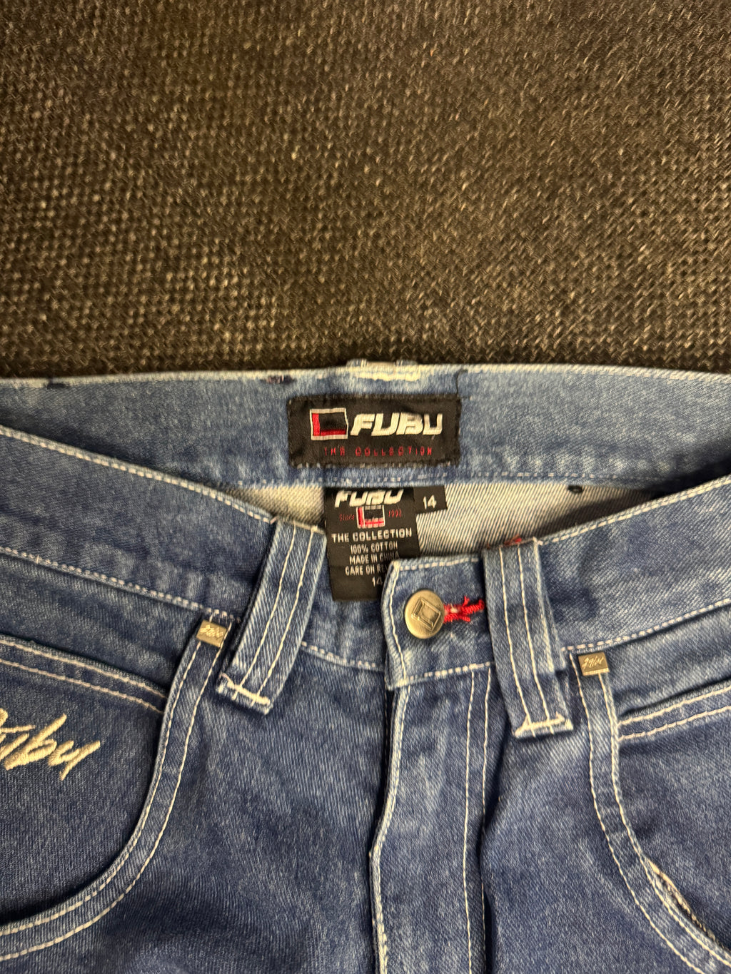[V0493de] Vintage seltene Fubu y2k / 2000s blaue baggy jeans shorts