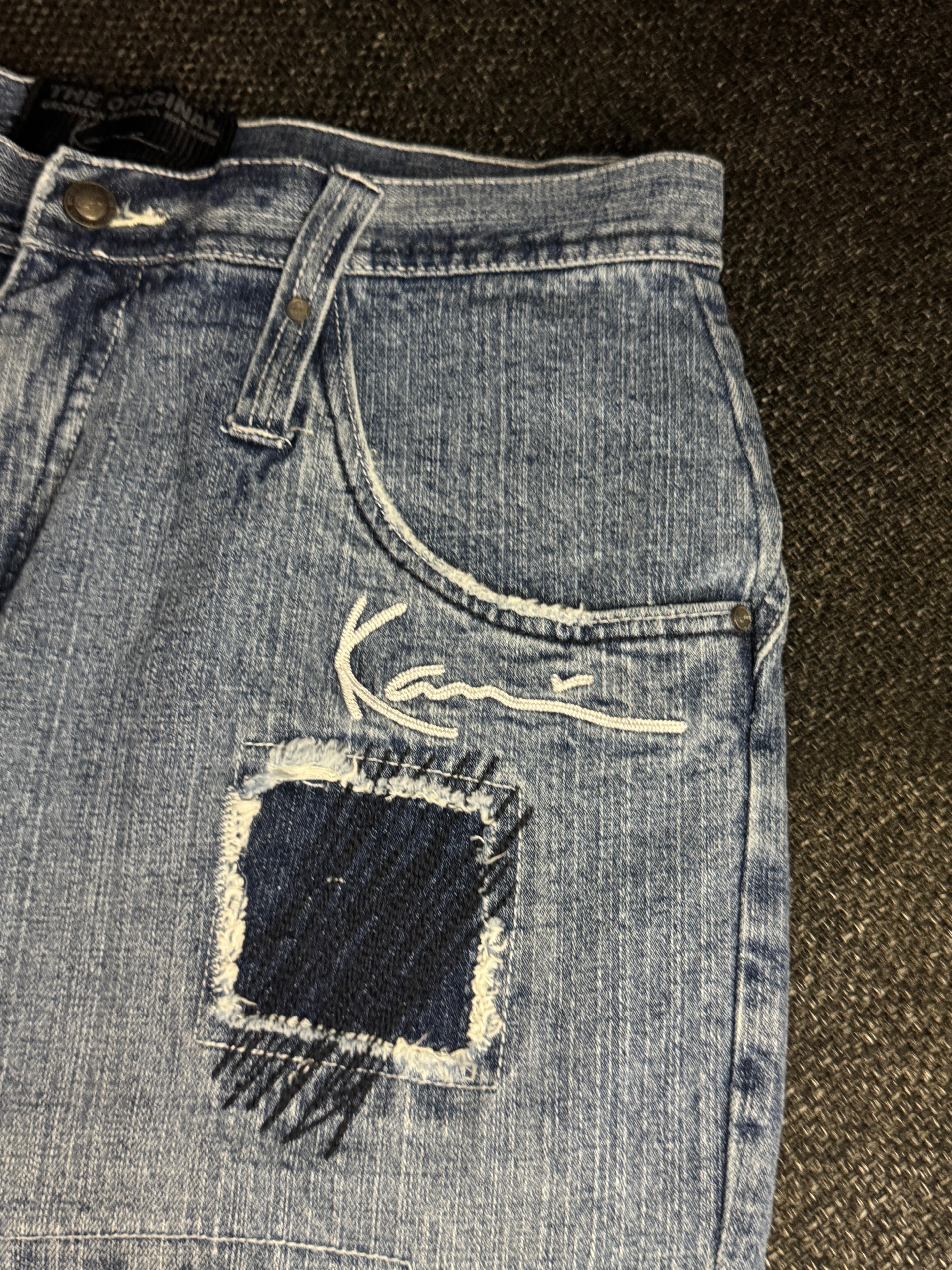 [V0660de] Vintage y2k Karl Kani blaue baggy jeans shorts