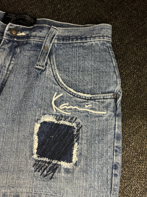 [V0660de] Vintage y2k Karl Kani blaue baggy jeans shorts
