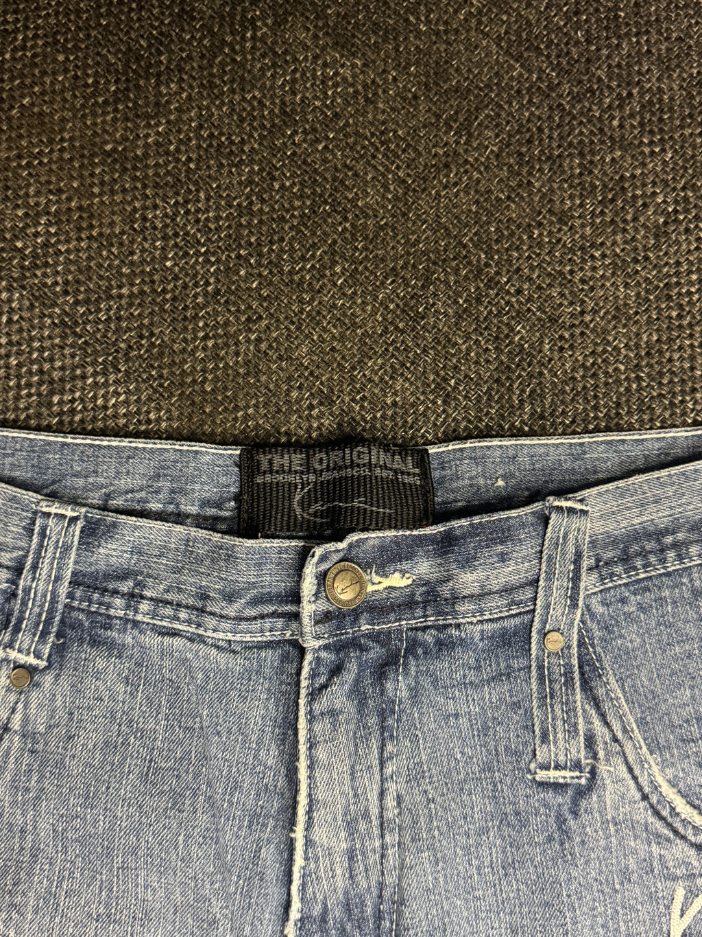 [V0660de] Vintage y2k Karl Kani blaue baggy jeans shorts