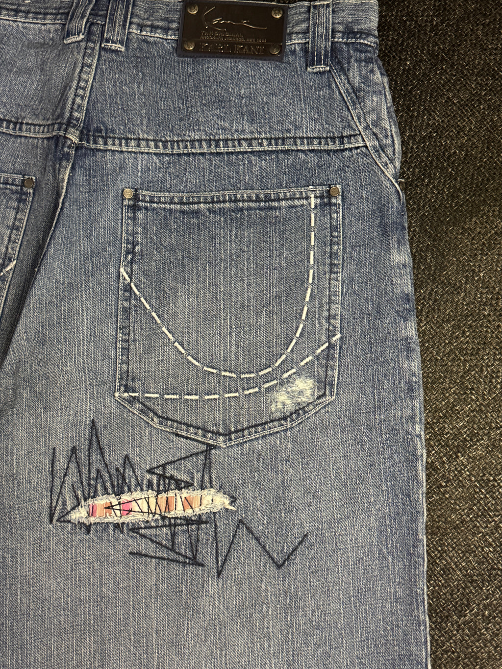 [V0660de] Vintage y2k Karl Kani blaue baggy jeans shorts