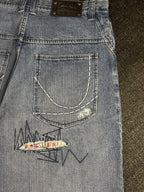 [V0660de] Vintage y2k Karl Kani blaue baggy jeans shorts