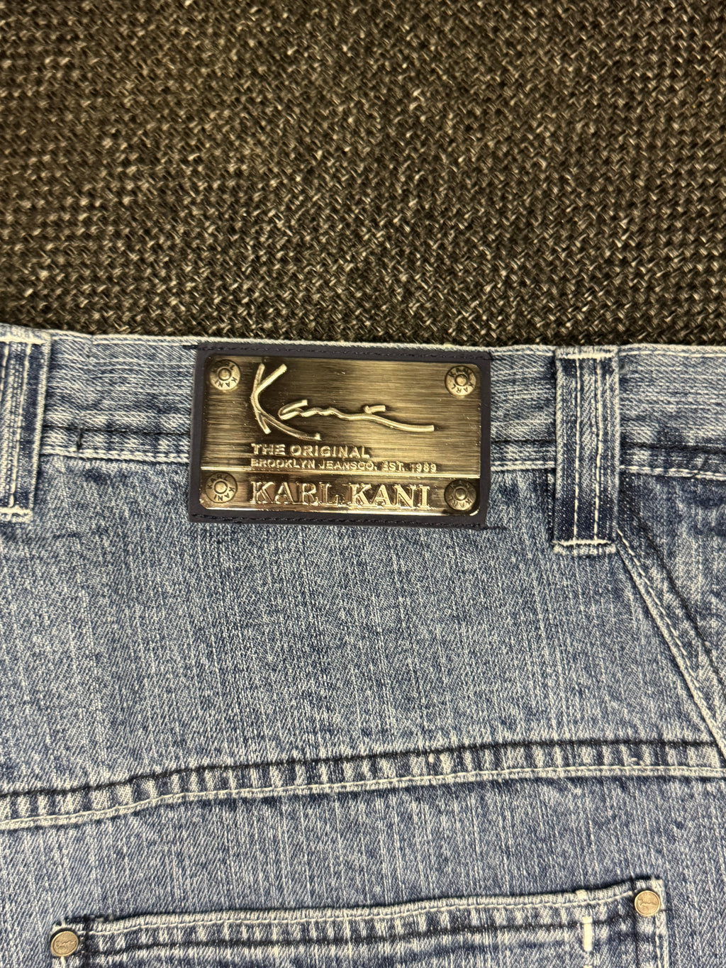 [V0660de] Vintage y2k Karl Kani blaue baggy jeans shorts