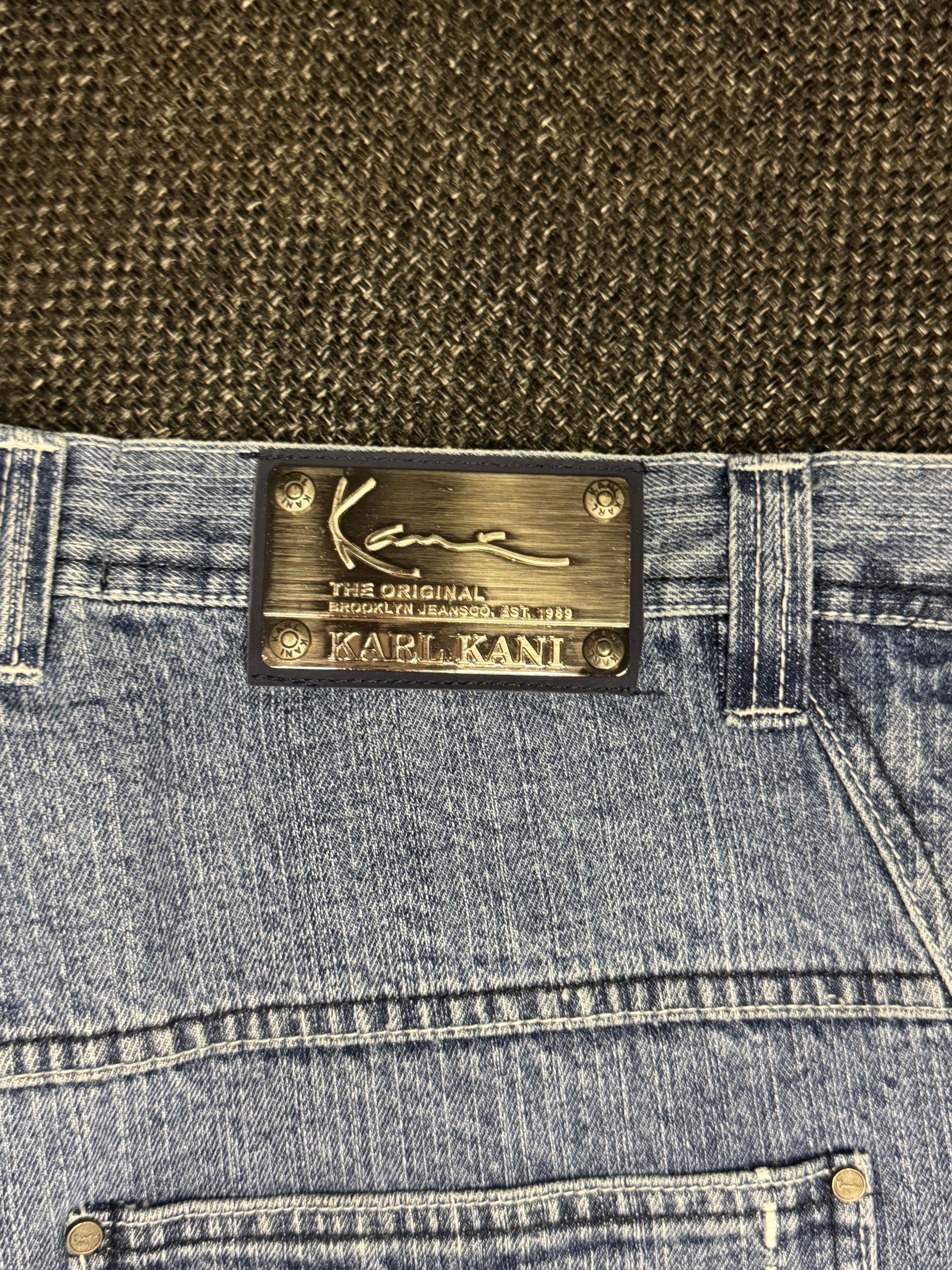 [V0660de] Vintage y2k Karl Kani blaue baggy jeans shorts