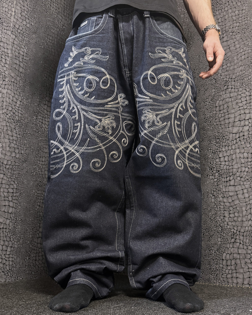 [V0968de] Vintage y2k Makaveli marineblaue baggy jeans