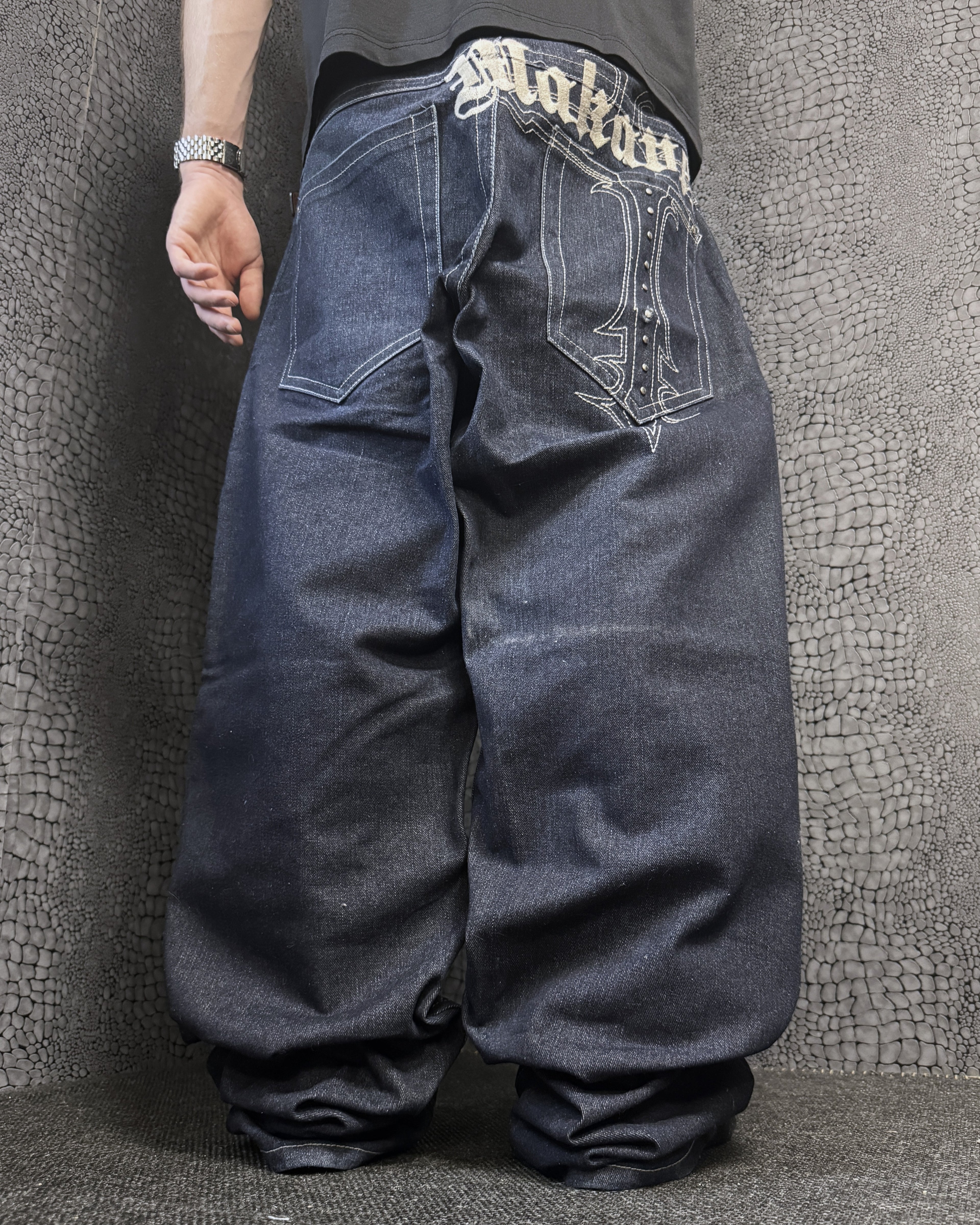 [V0968de] Vintage y2k Makaveli marineblaue baggy jeans