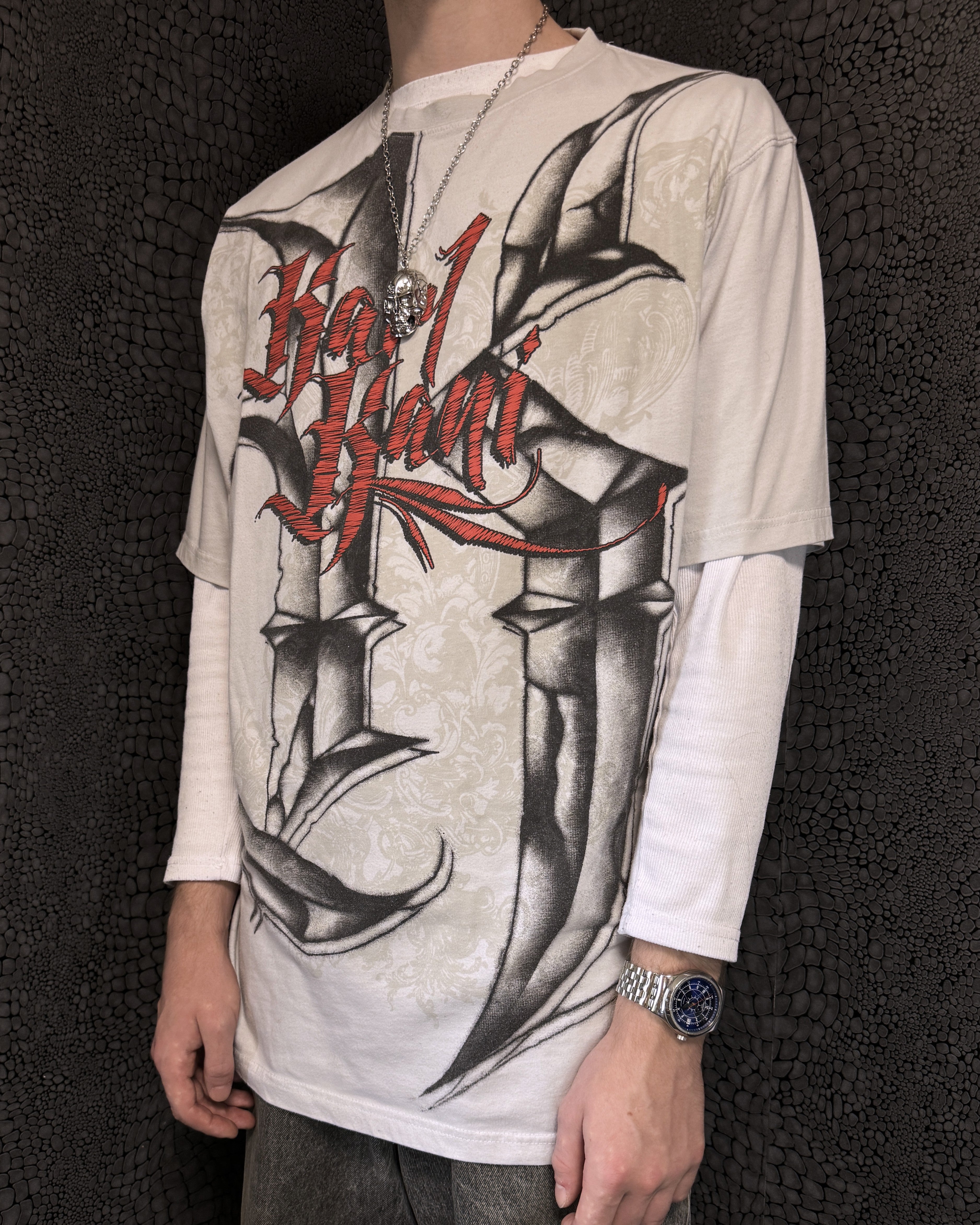 [V0884de] Vintage y2k Karl Kani weiß rotes T-Shirt