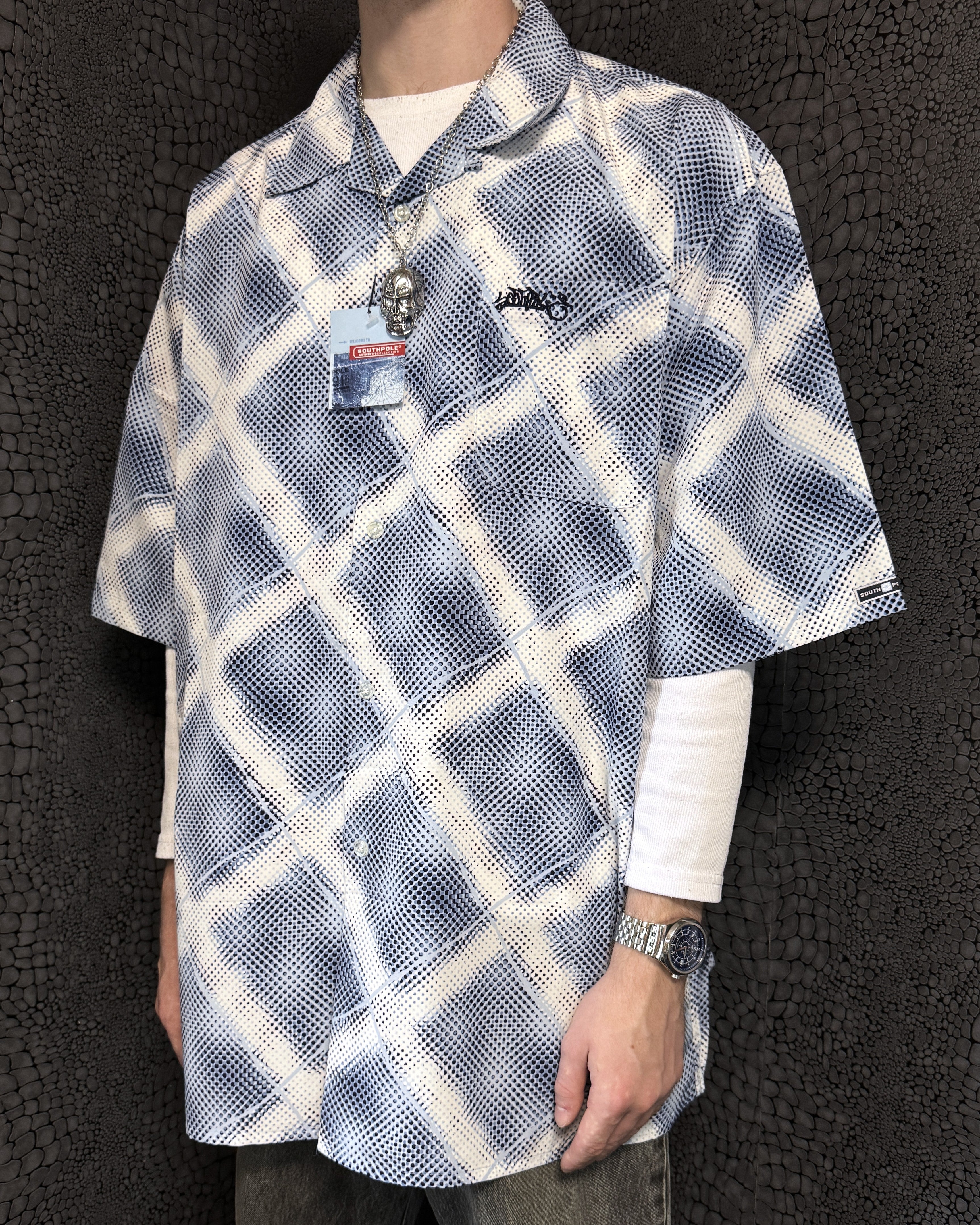 [V0868] Vintage y2k Southpole blaues Hemd (New with Tag, Graffiti)