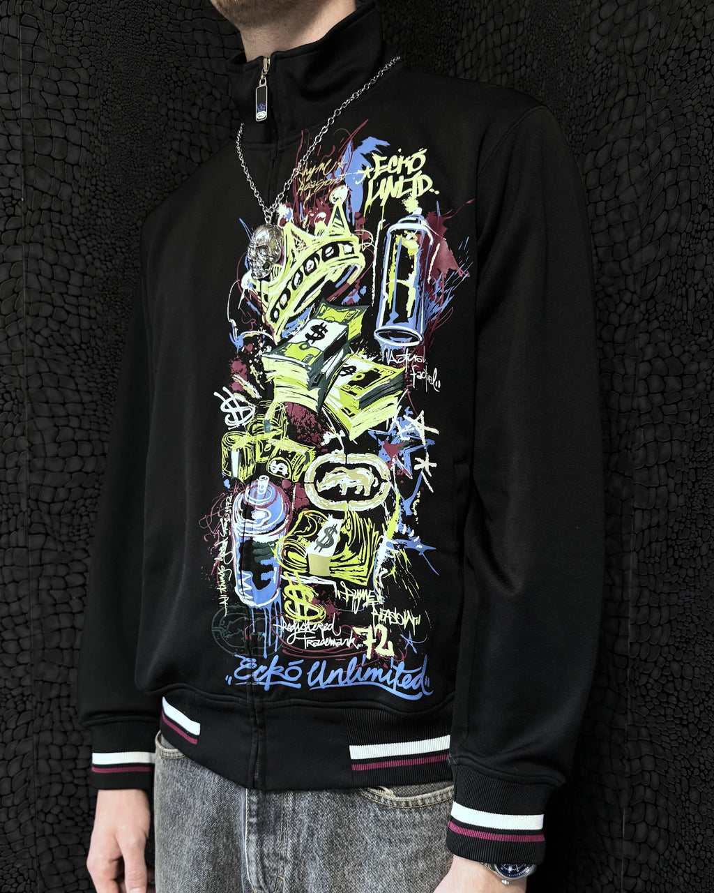 [V0838de] Vintage y2k Ecko schwarz grüne Trainingsjacke (Grunge)