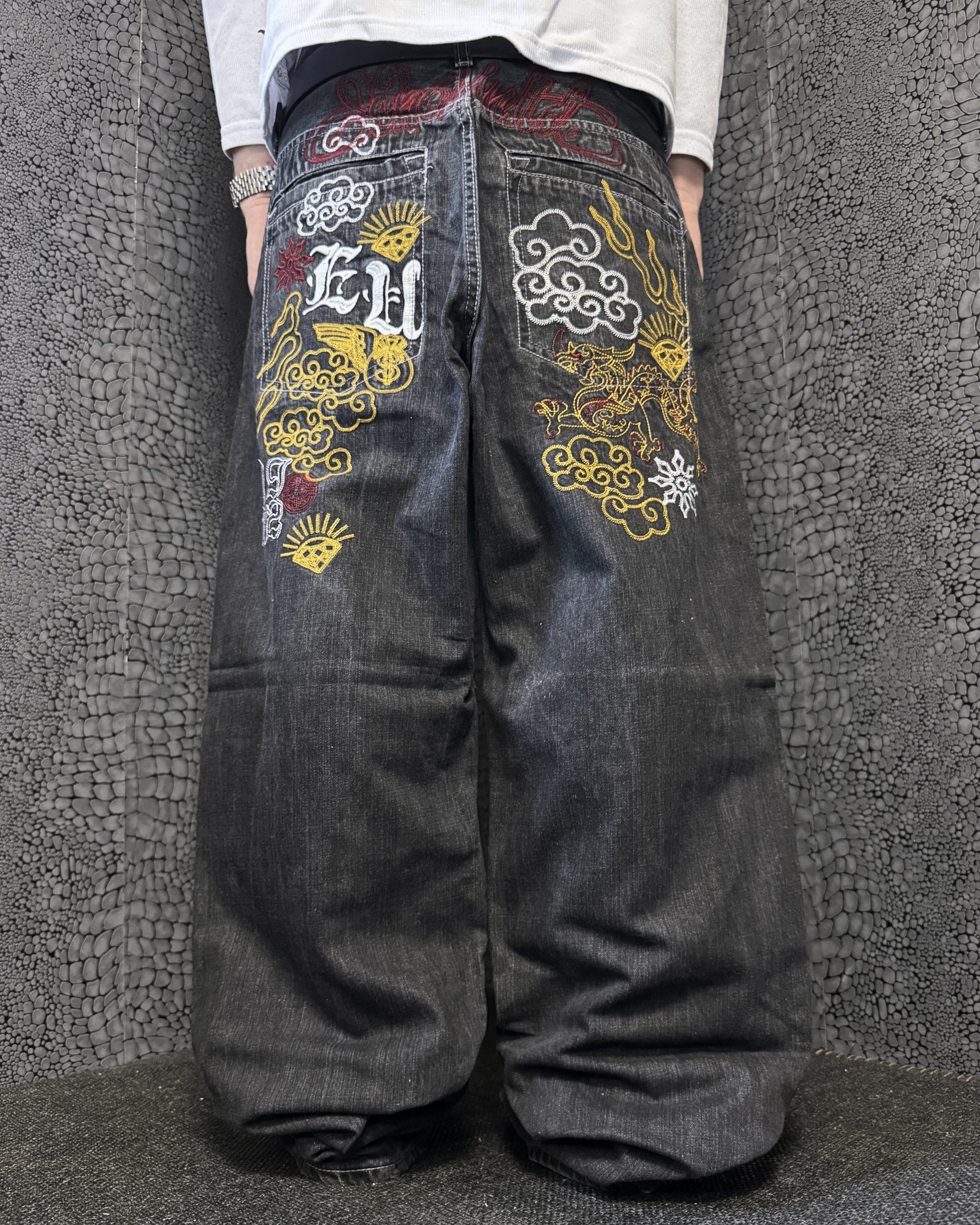 [V0963de] Vintage y2k Ecko schwarze baggy jeans (Japan)