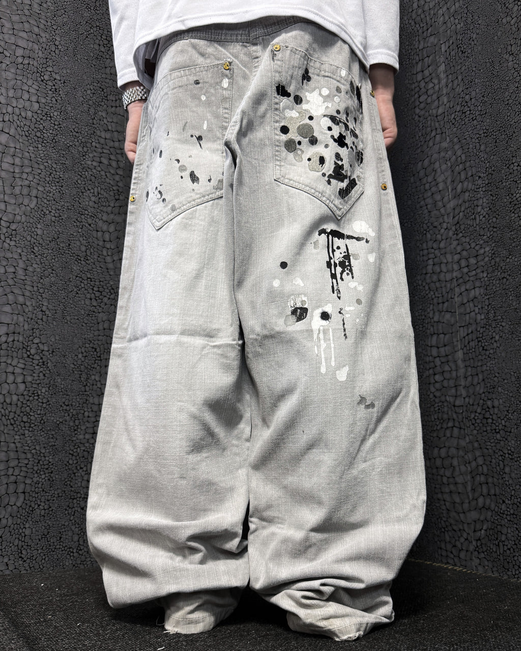 [V0888de] Vintage y2k Southpole graue baggy jeans (Paint Splatter)