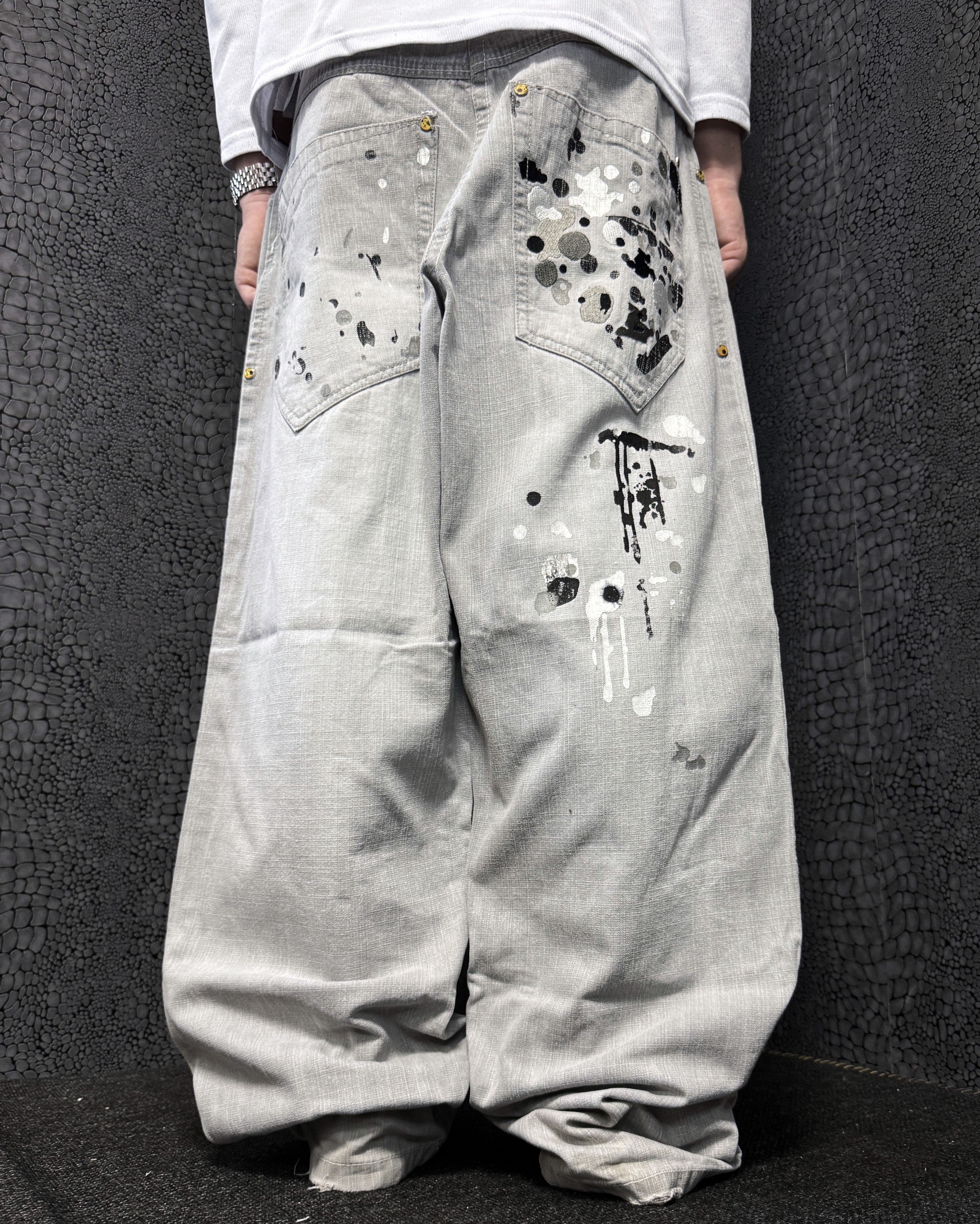 [V0888de] Vintage y2k Southpole graue baggy jeans (Paint Splatter)