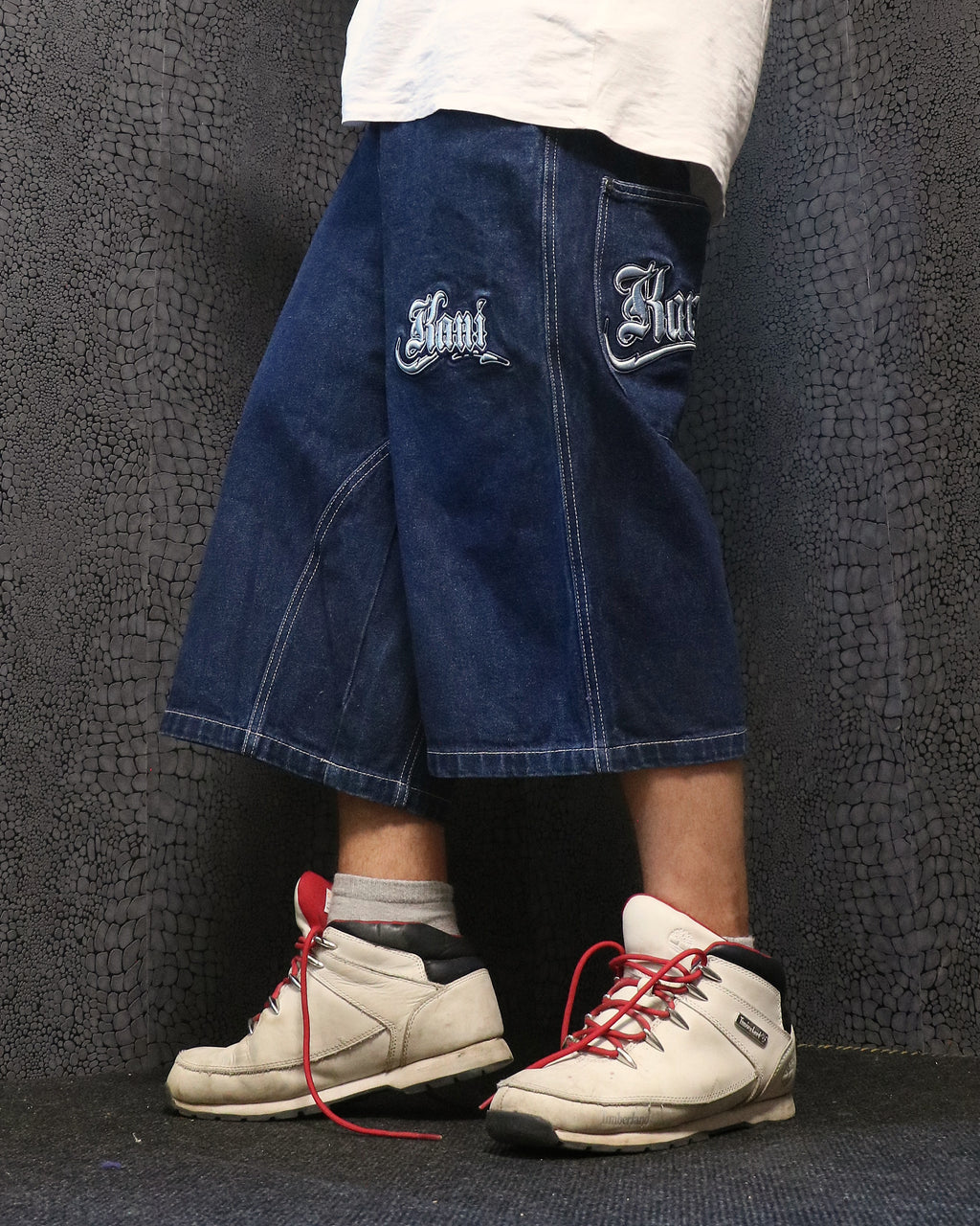 [V0758de] Vintage y2k Karl Kani marineblaue baggy jeans shorts (Street Lyrics - Original Citywear)