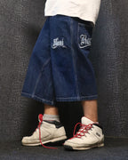 [V0758de] Vintage y2k Karl Kani marineblaue baggy jeans shorts (Street Lyrics - Original Citywear)