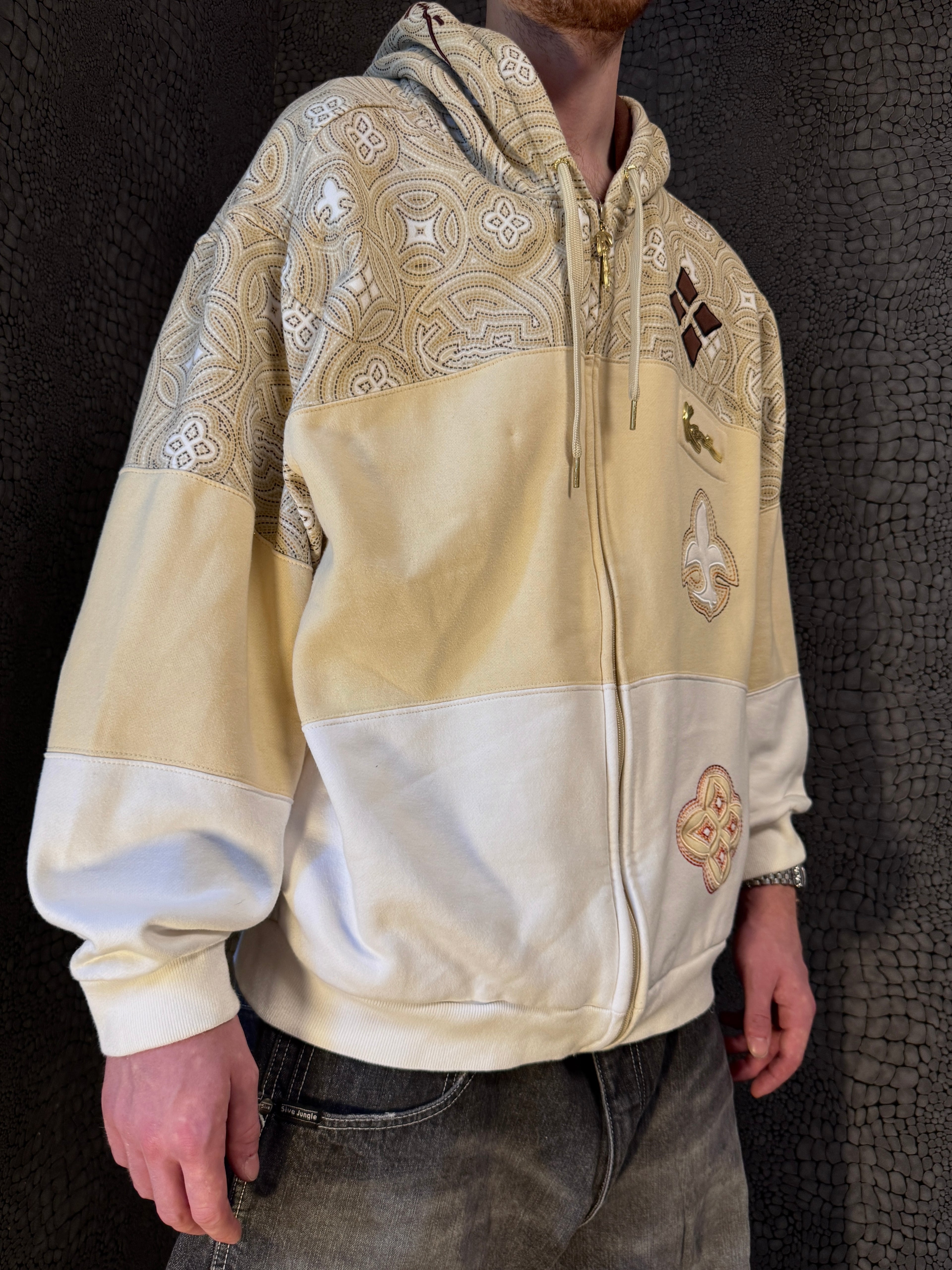 [V0883de] Vintage y2k Karl Kani weiß goldener Hoodie