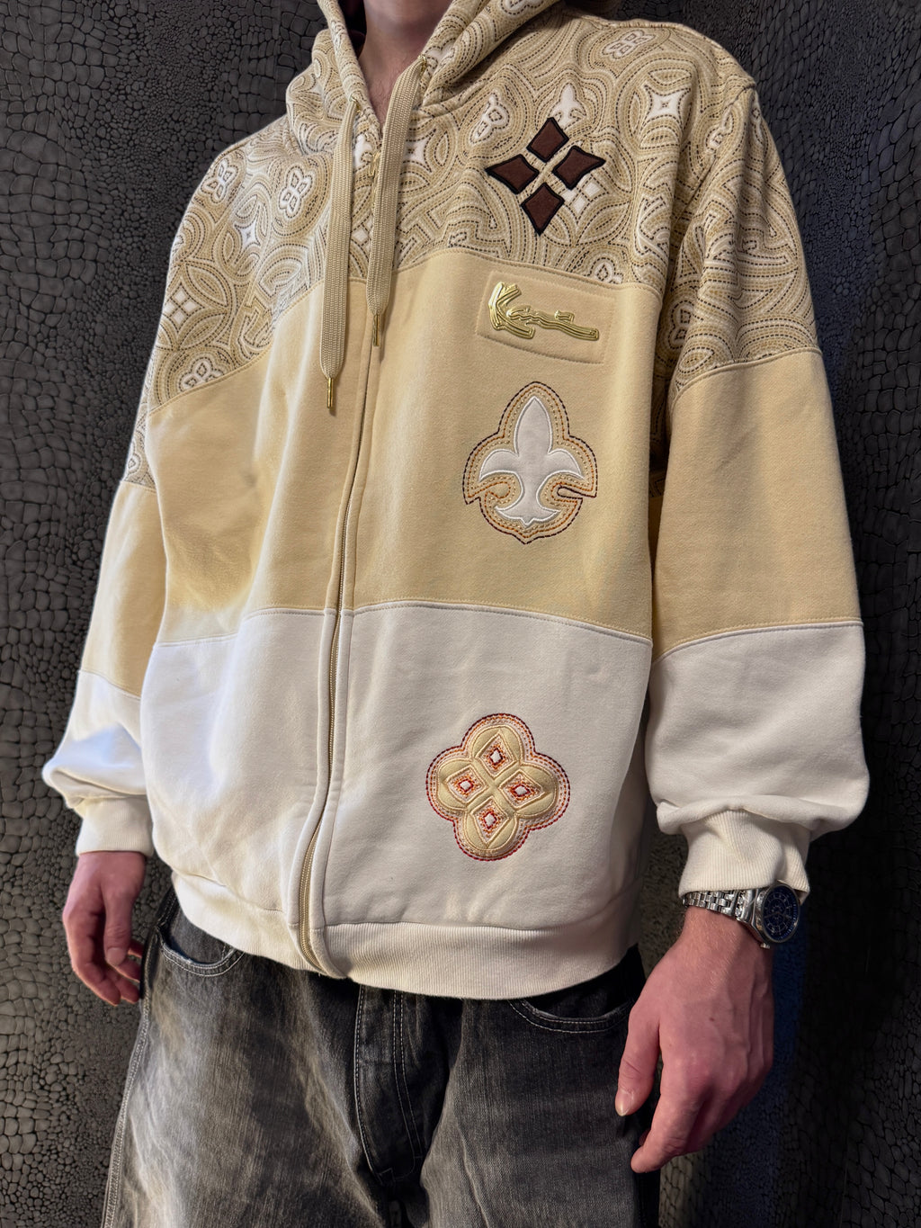 [V0883de] Vintage y2k Karl Kani weiß goldener Hoodie