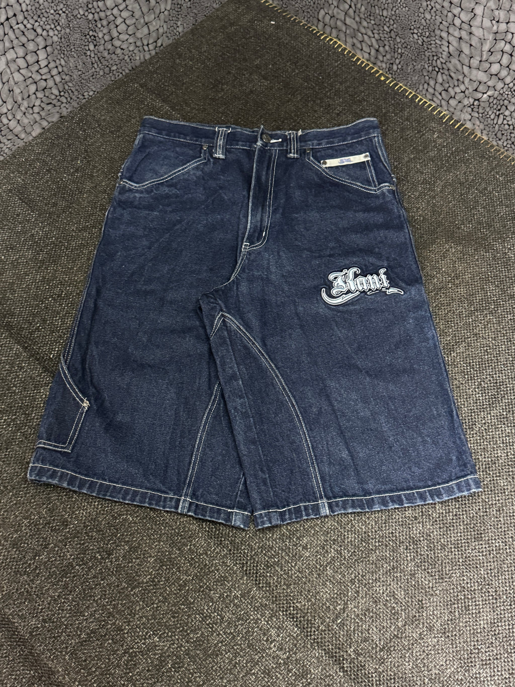 [V0758de] Vintage y2k Karl Kani marineblaue baggy jeans shorts (Street Lyrics - Original Citywear)