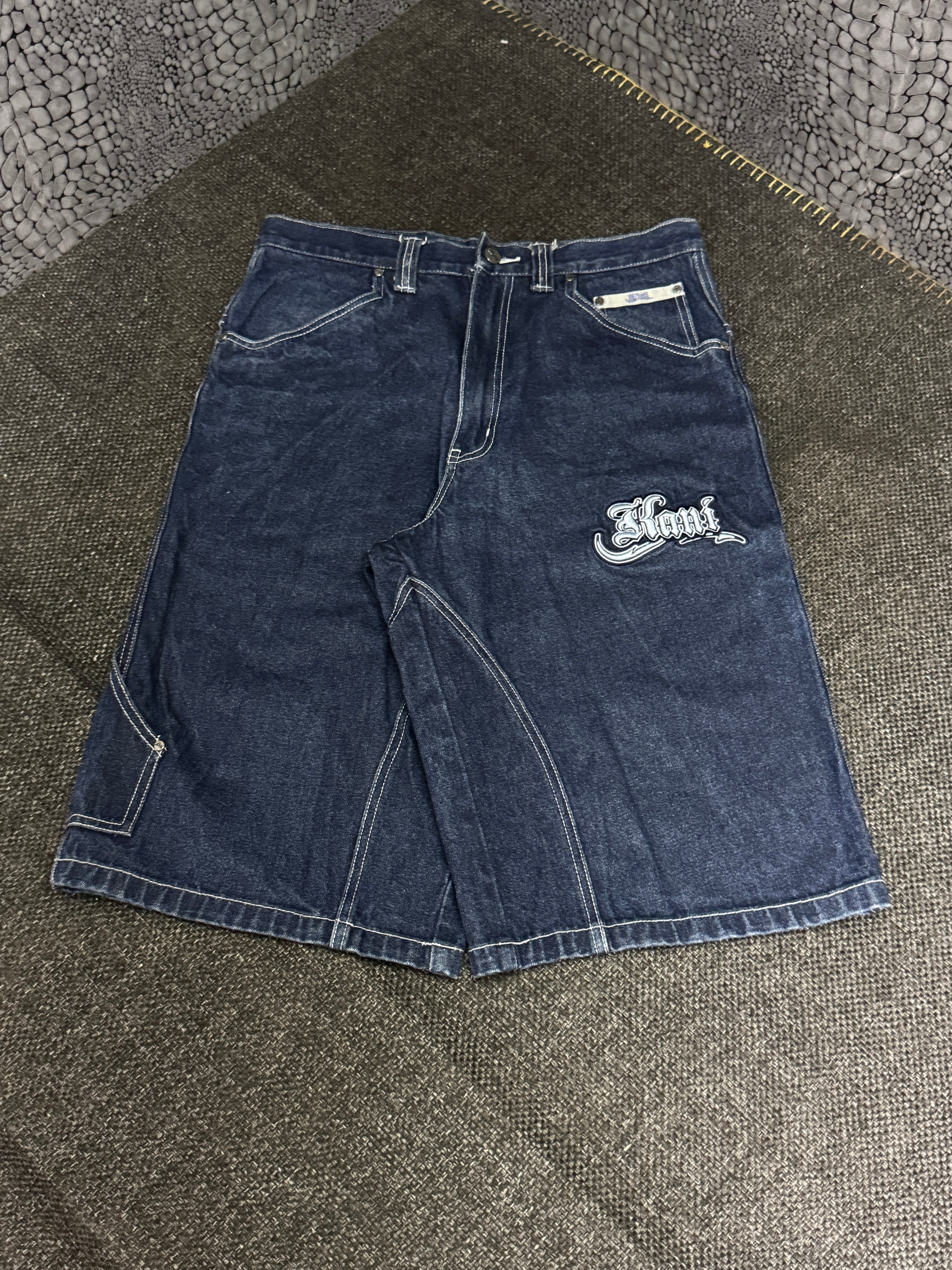 [V0758de] Vintage y2k Karl Kani marineblaue baggy jeans shorts (Street Lyrics - Original Citywear)