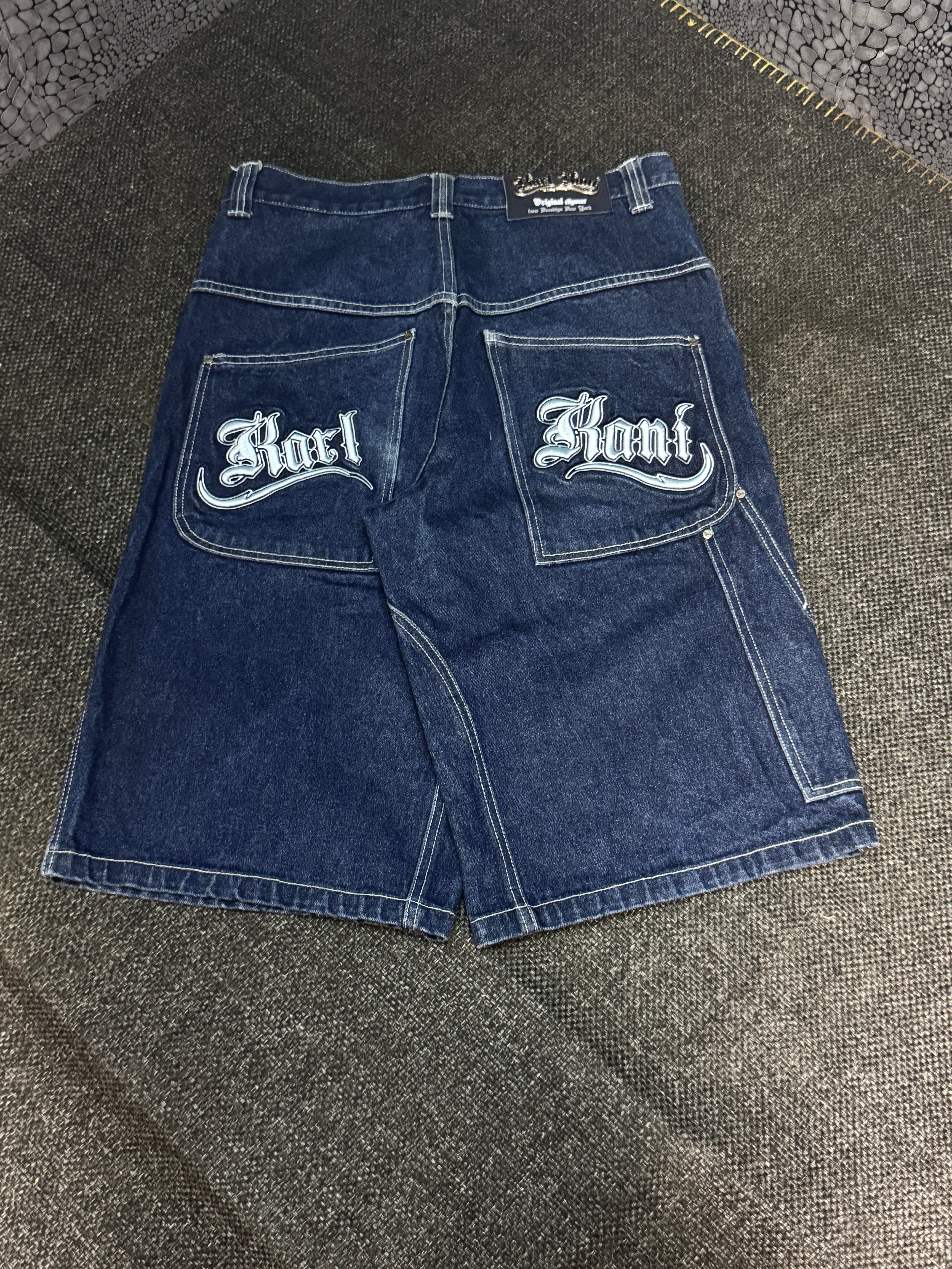 [V0758de] Vintage y2k Karl Kani marineblaue baggy jeans shorts (Street Lyrics - Original Citywear)