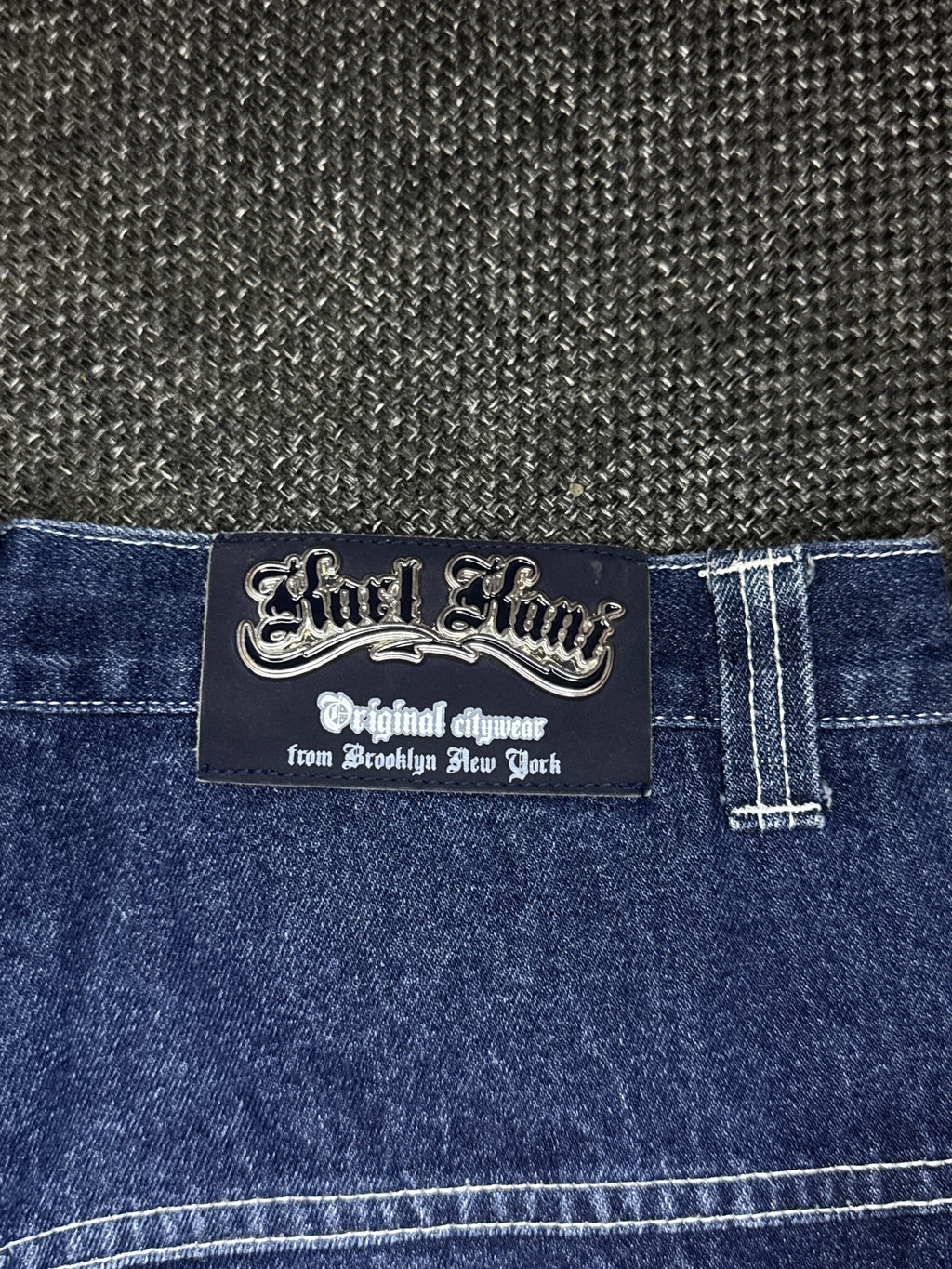 [V0758de] Vintage y2k Karl Kani marineblaue baggy jeans shorts (Street Lyrics - Original Citywear)