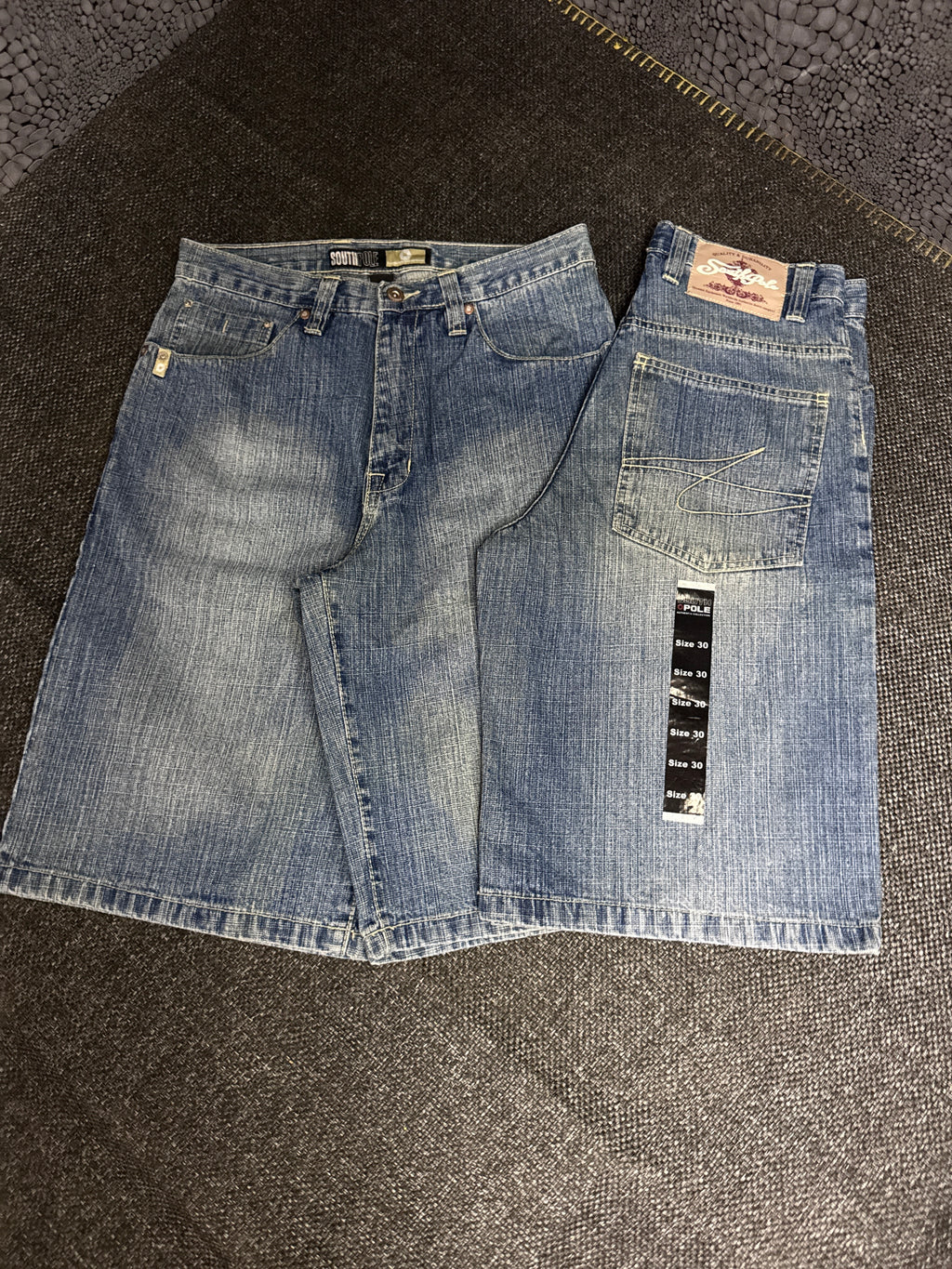 [V0148de] Vintage seltene Southpole y2k / 2000s blaue baggy jeans shorts (Gold Tab)