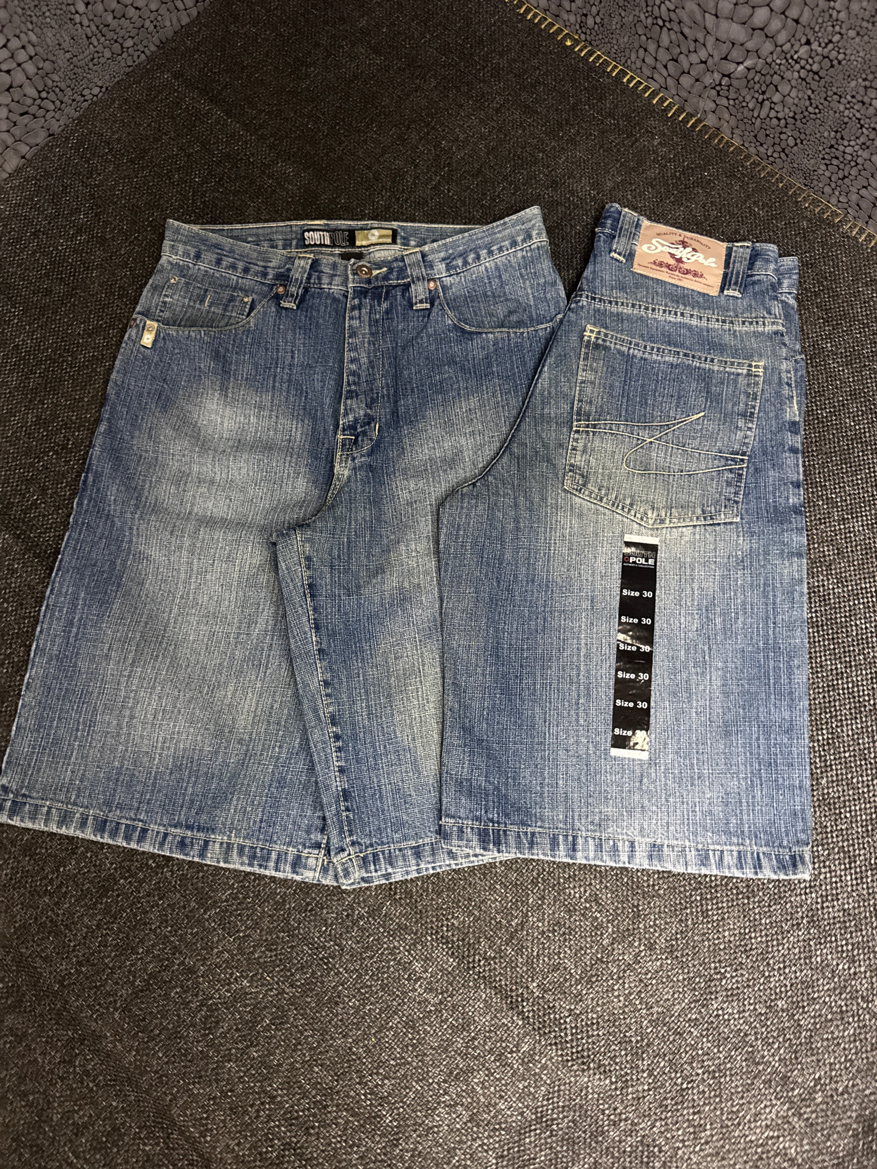 [V0150de] Vintage seltene Southpole y2k / 2000s blaue baggy jeans shorts (Gold Tab)