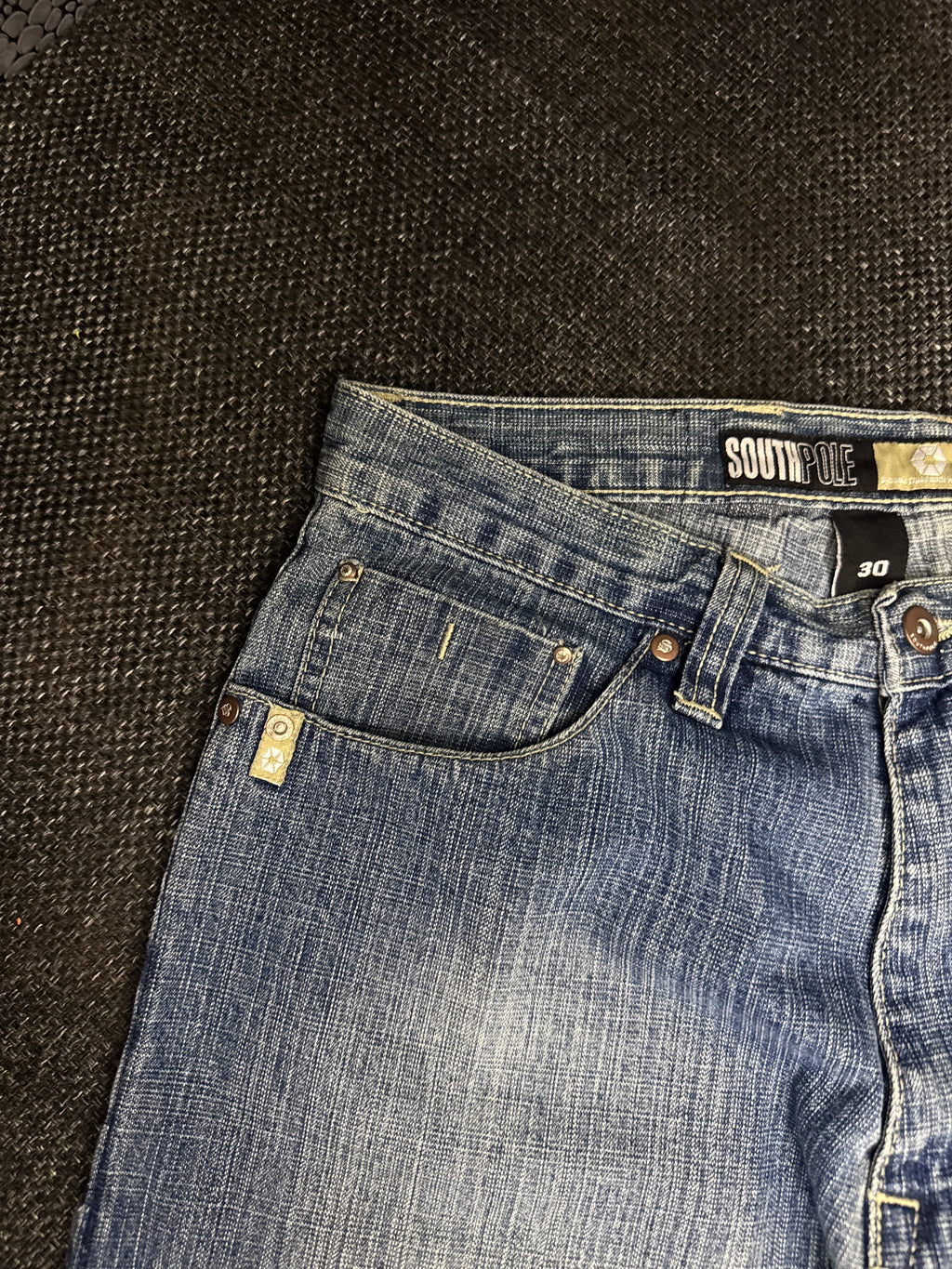 [V0148de] Vintage seltene Southpole y2k / 2000s blaue baggy jeans shorts (Gold Tab)