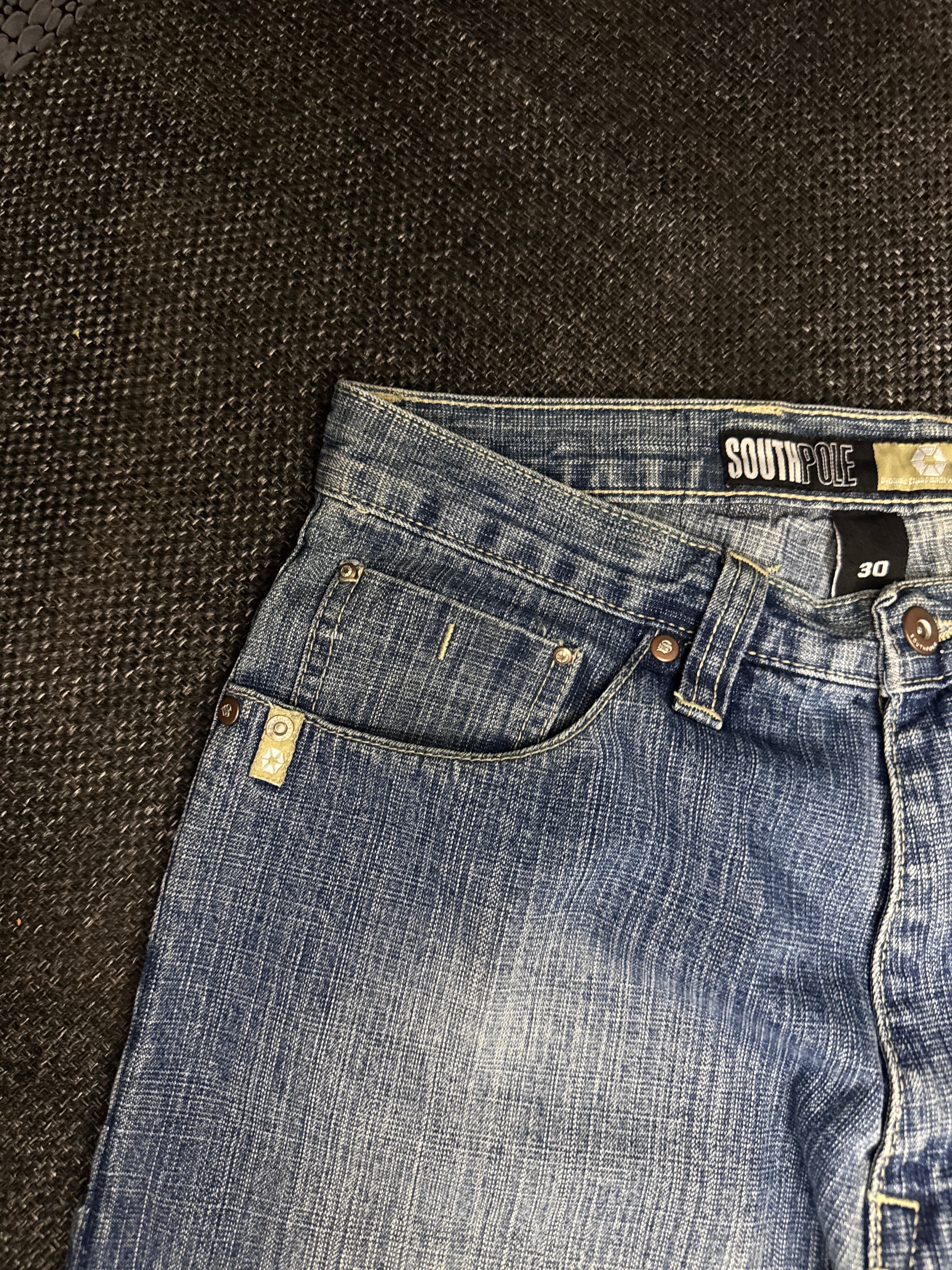 [V0150de] Vintage seltene Southpole y2k / 2000s blaue baggy jeans shorts (Gold Tab)