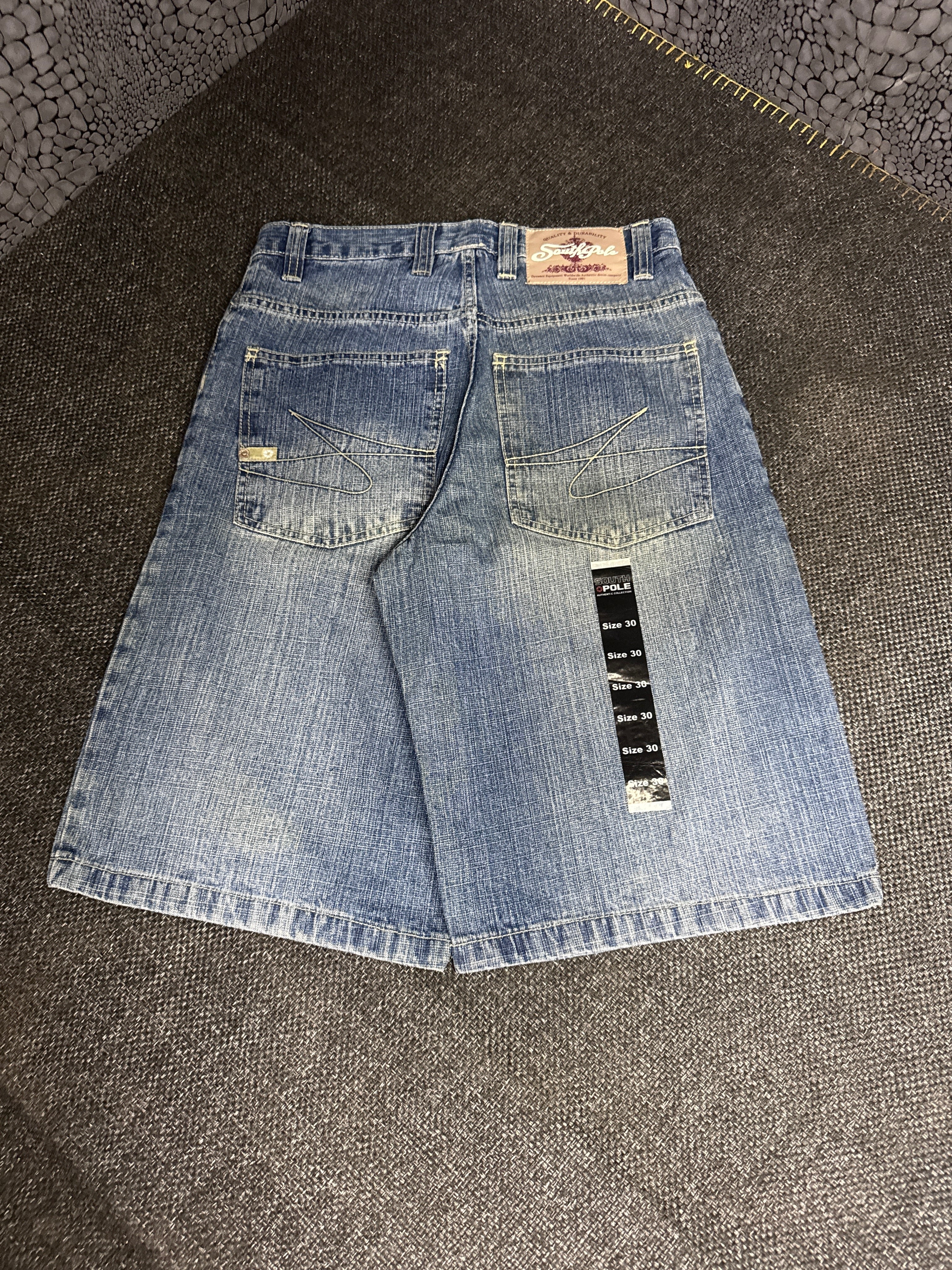 [V0150de] Vintage seltene Southpole y2k / 2000s blaue baggy jeans shorts (Gold Tab)