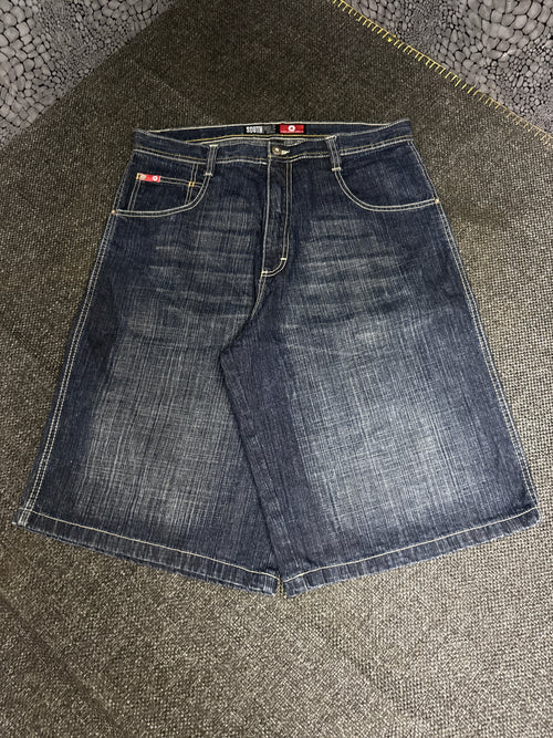 [V0661de] Vintage y2k Southpole marineblaue baggy jeans shorts (Red Tab)